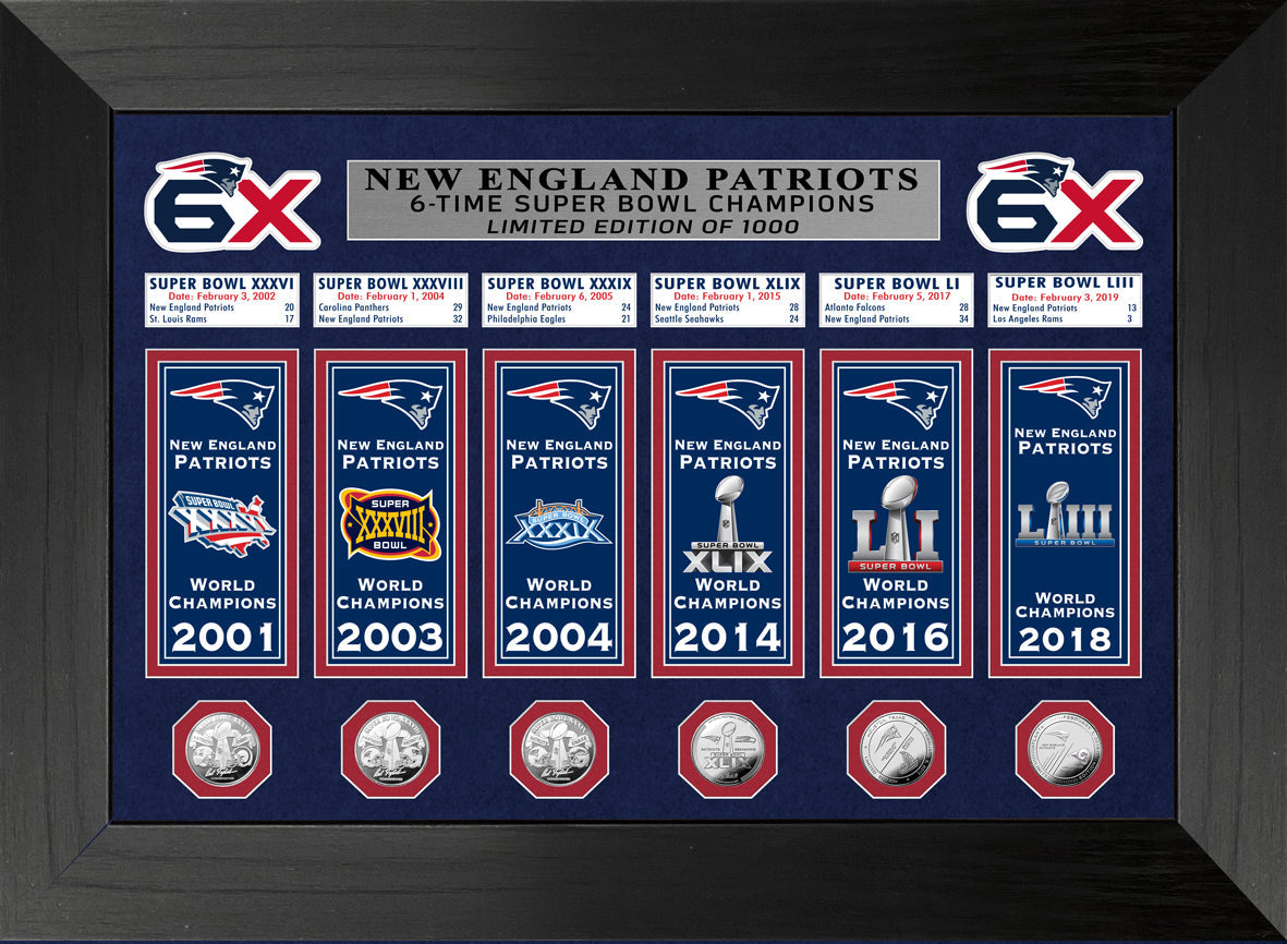 New England Patriots Champions Deluxe Banner Collection Photo Mint - Sports Collectibles, Sports Memorabilia, Sports Fan Shop, Sports Gifts