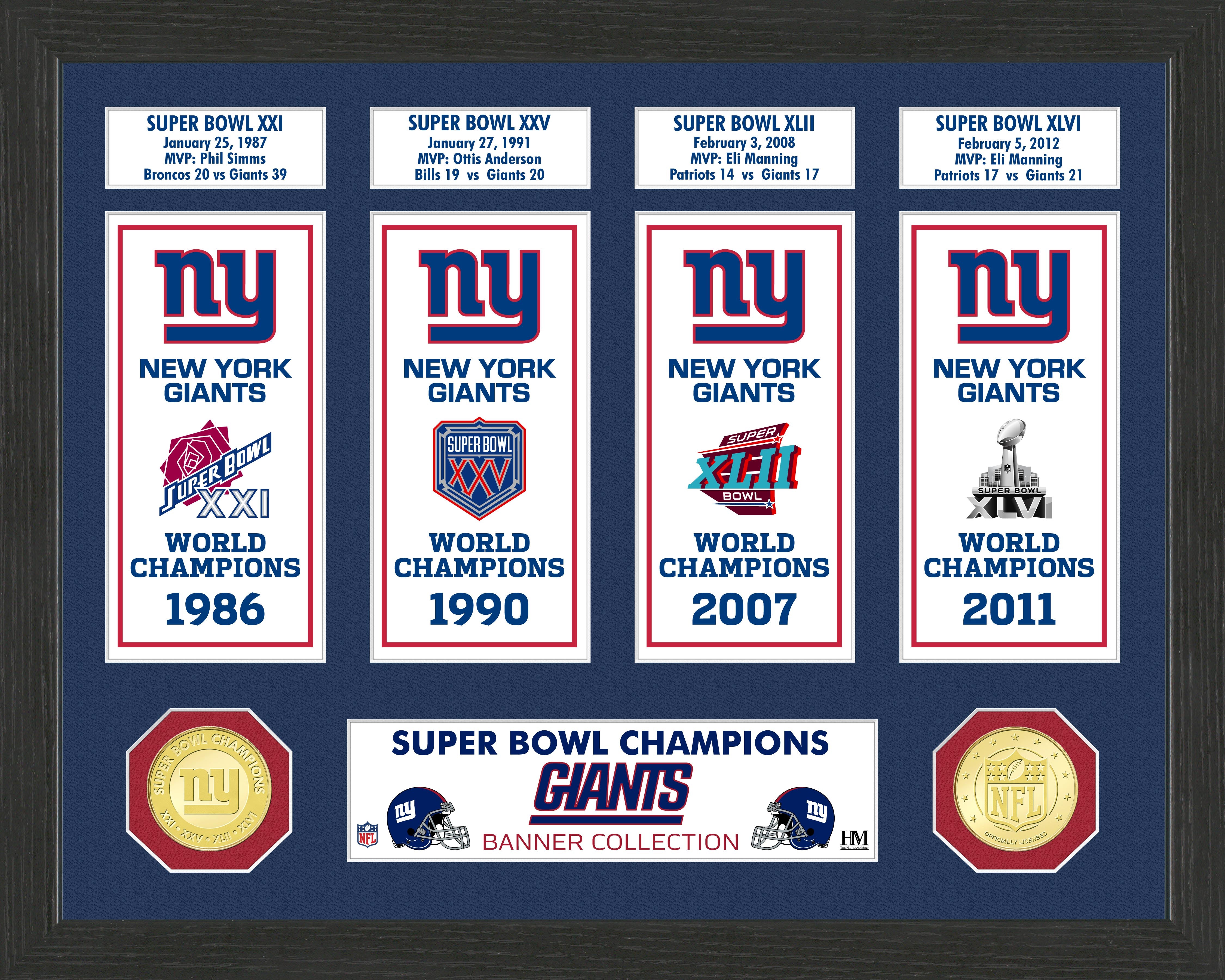 New York Giants Super Bowl Banner Collection Photo Mint - Sports Collectibles, Sports Memorabilia, Sports Fan Shop, Sports Gifts