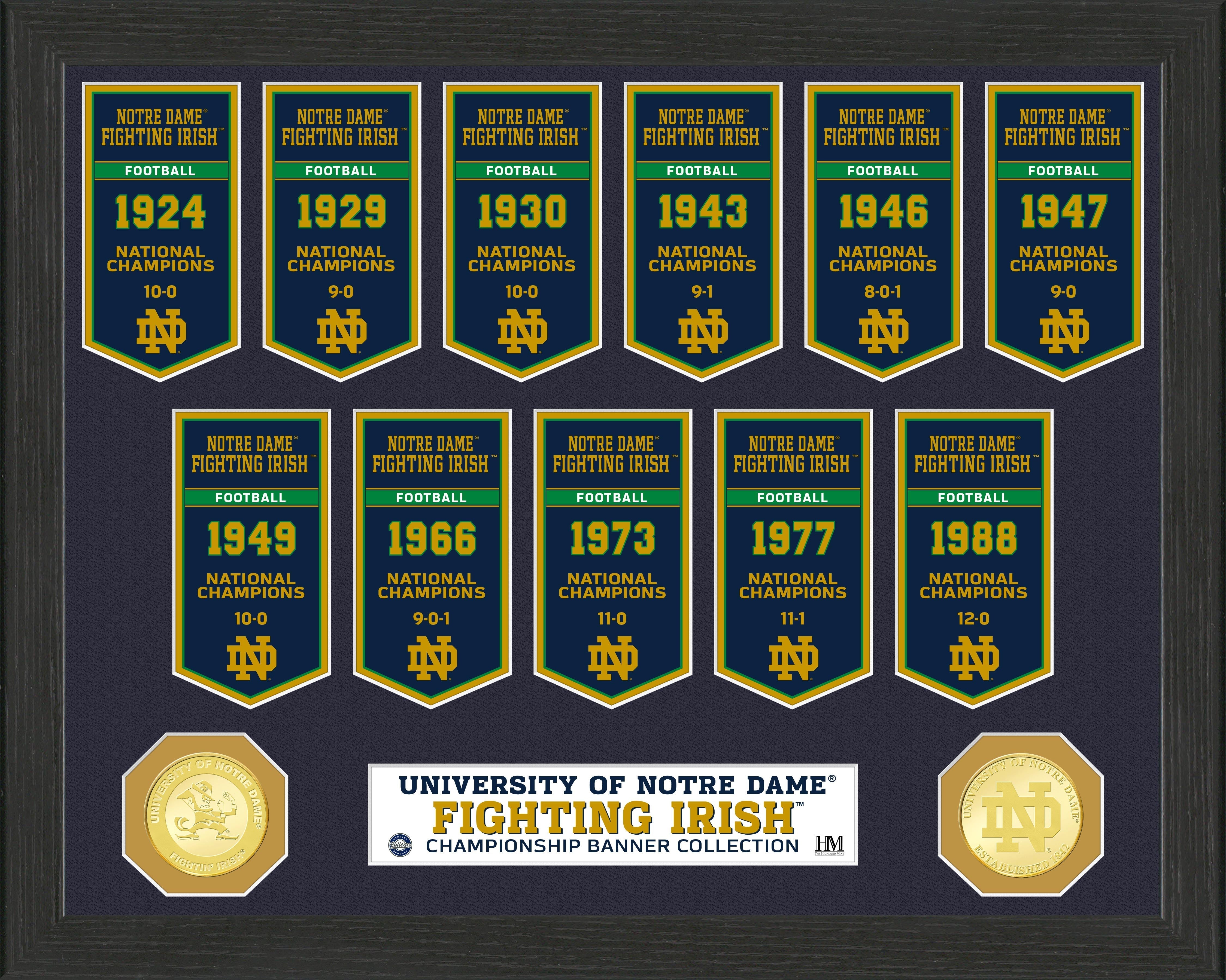 University of Notre Dame National Champions Banner Collection Photo Mint - Sports Collectibles, Sports Memorabilia, Sports Fan Shop, Sports Gifts
