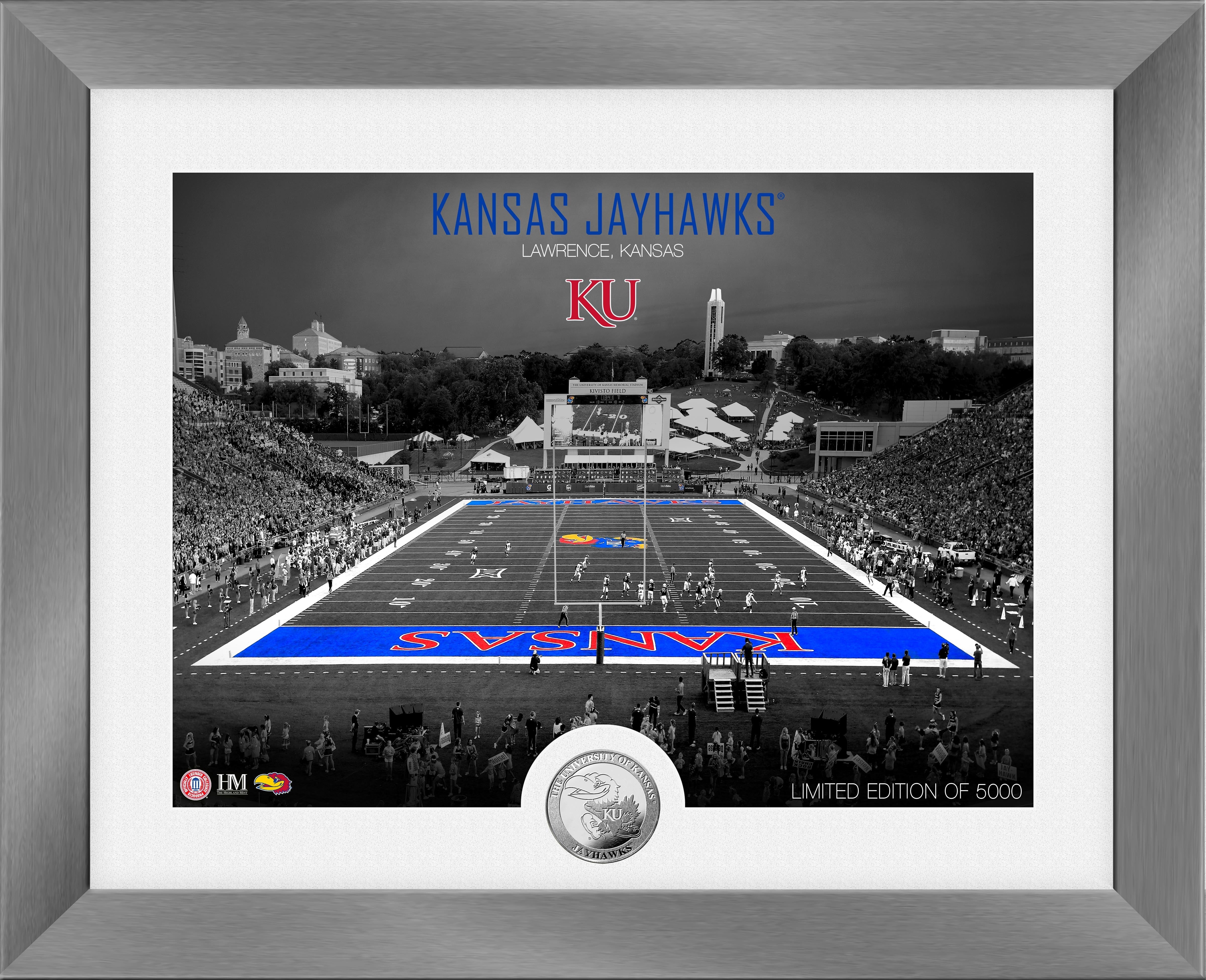 Kansas Jayhawks Art Deco Stadium Silver Coin Photo Mint - Sports Collectibles, Sports Memorabilia, Sports Fan Shop, Sports Gifts