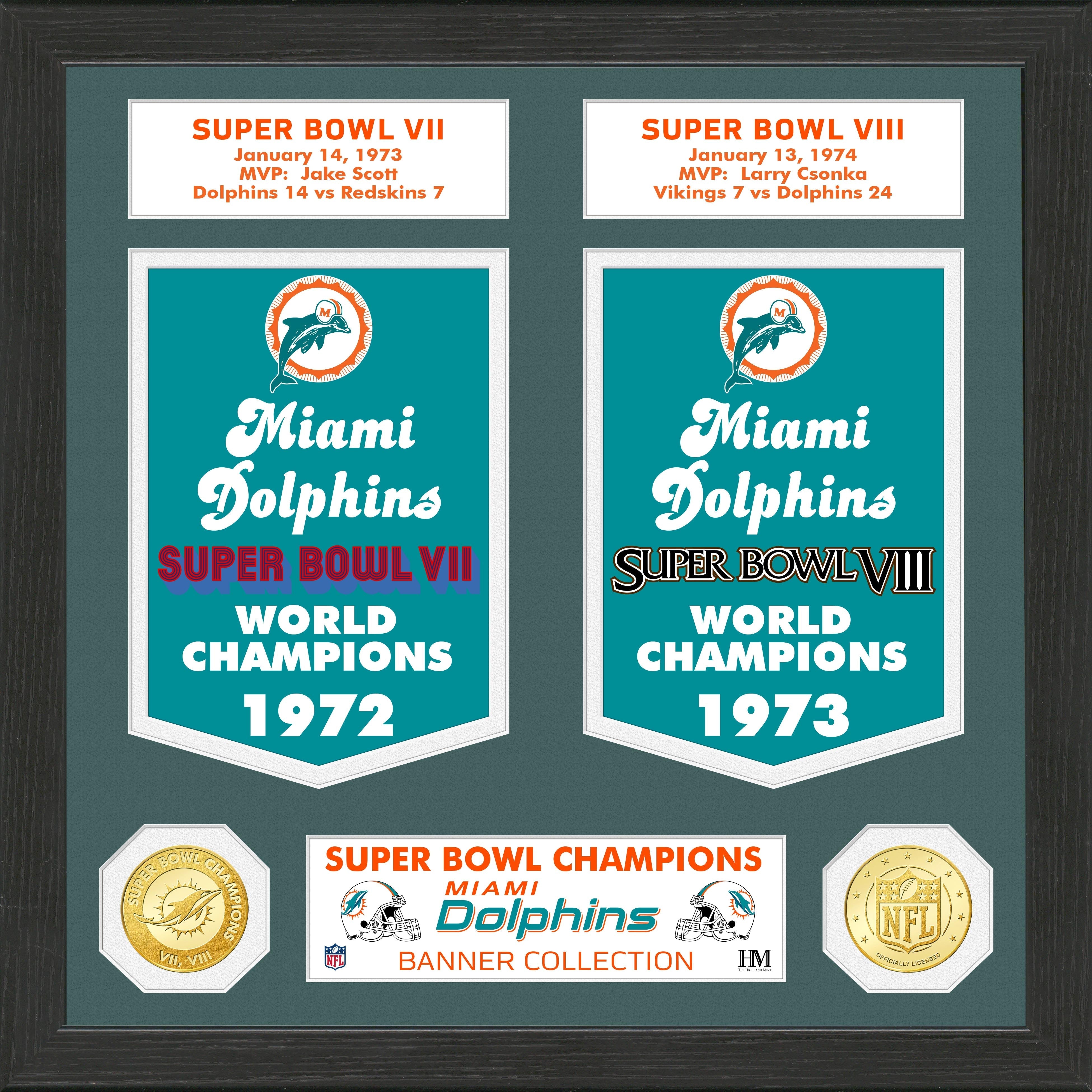 Miami Dolphins Super Bowl Banner Collection Bronze Coin Photo Mint - Sports Collectibles, Sports Memorabilia, Sports Fan Shop, Sports Gifts