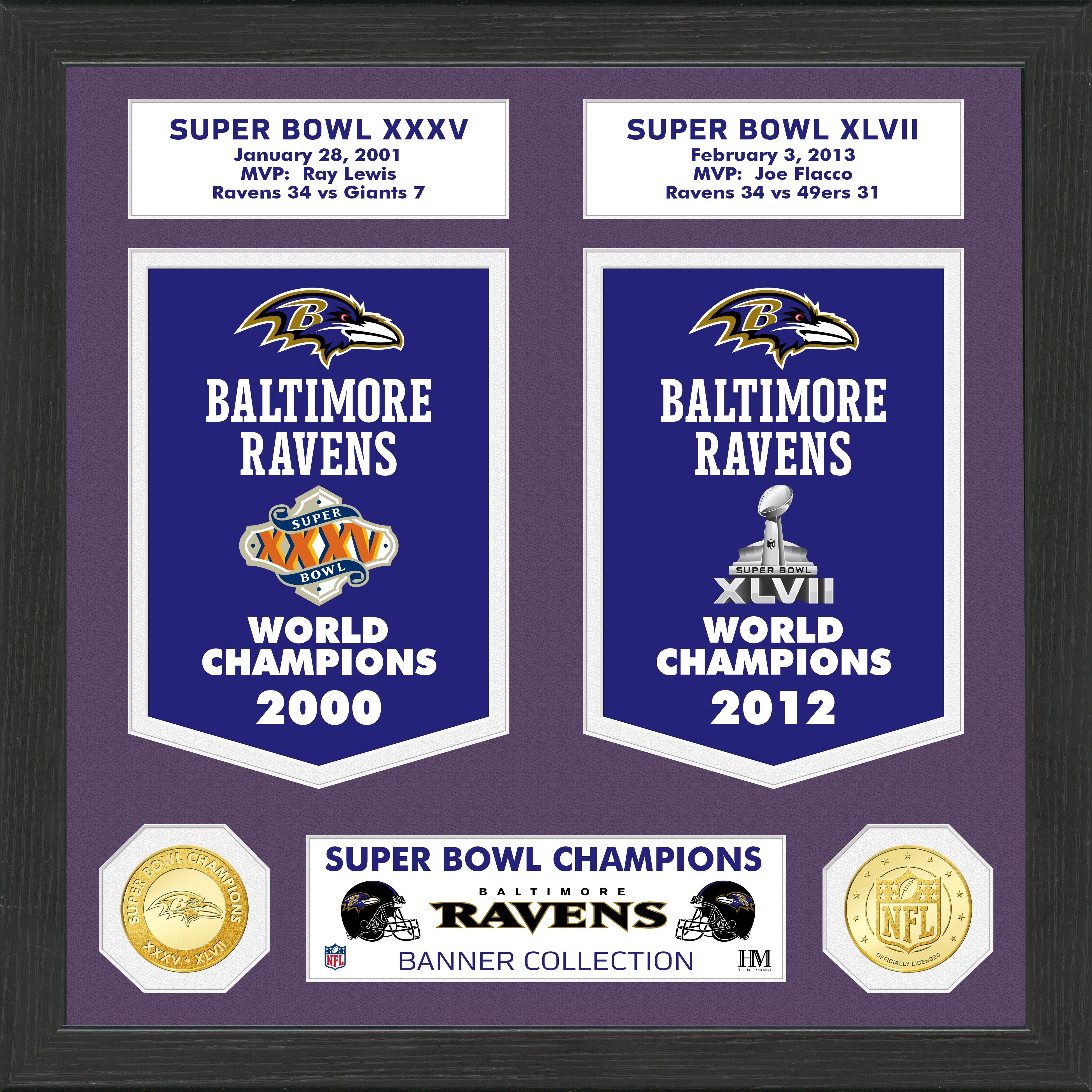 Baltimore Ravens Super Bowl Banner Collection Bronze Coin Photo Mint - Sports Collectibles, Sports Memorabilia, Sports Fan Shop, Sports Gifts