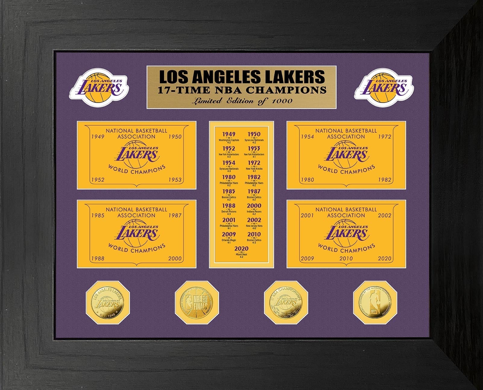 Los Angeles Lakers 17-Time Champions Gold Coin Deluxe Banner Collection - Sports Collectibles, Sports Memorabilia, Sports Fan Shop, Sports Gifts
