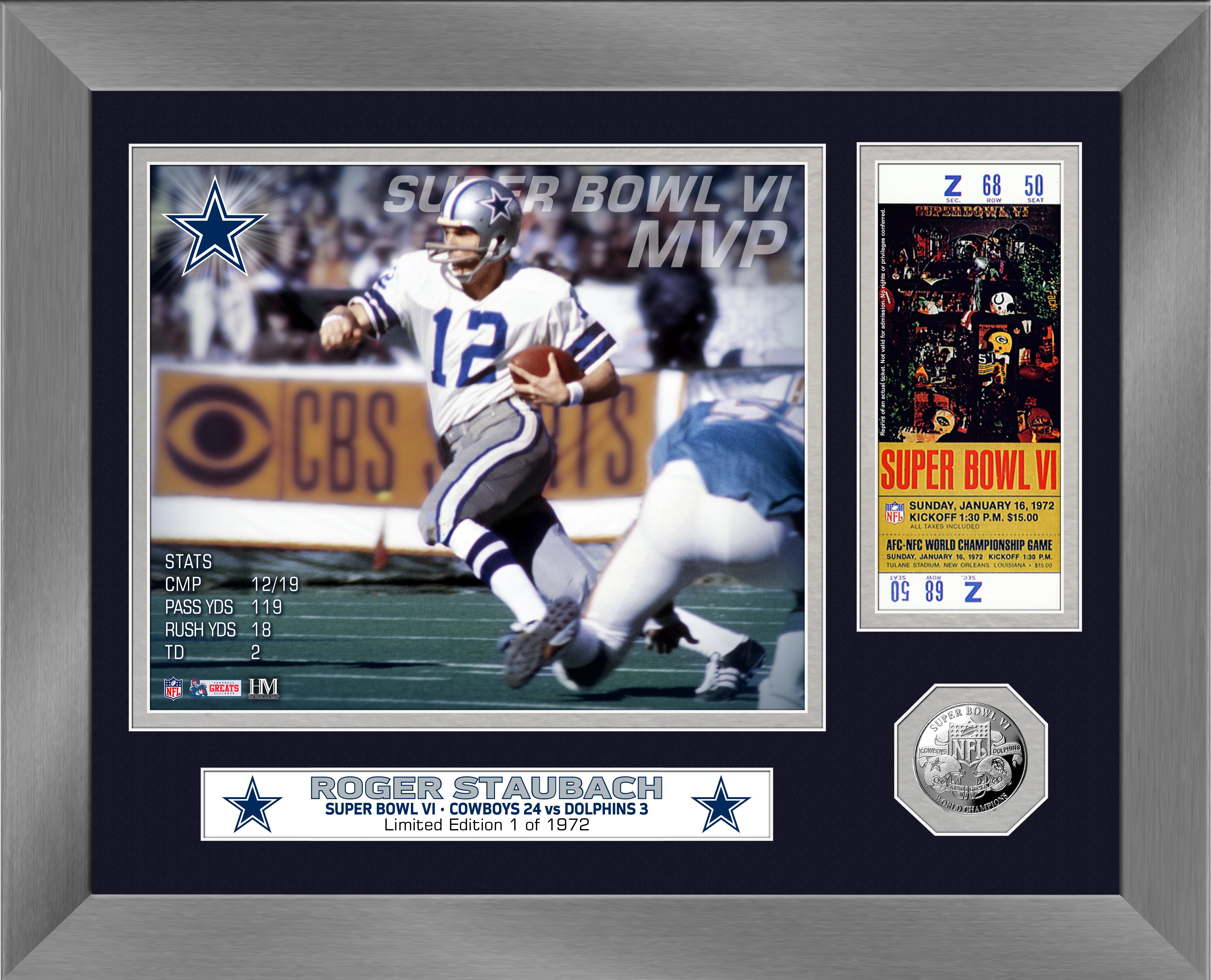 Roger Staubach Super Bowl VI MVP Silver Coin Ticket Photo Mint - Sports Collectibles, Sports Memorabilia, Sports Fan Shop, Sports Gifts