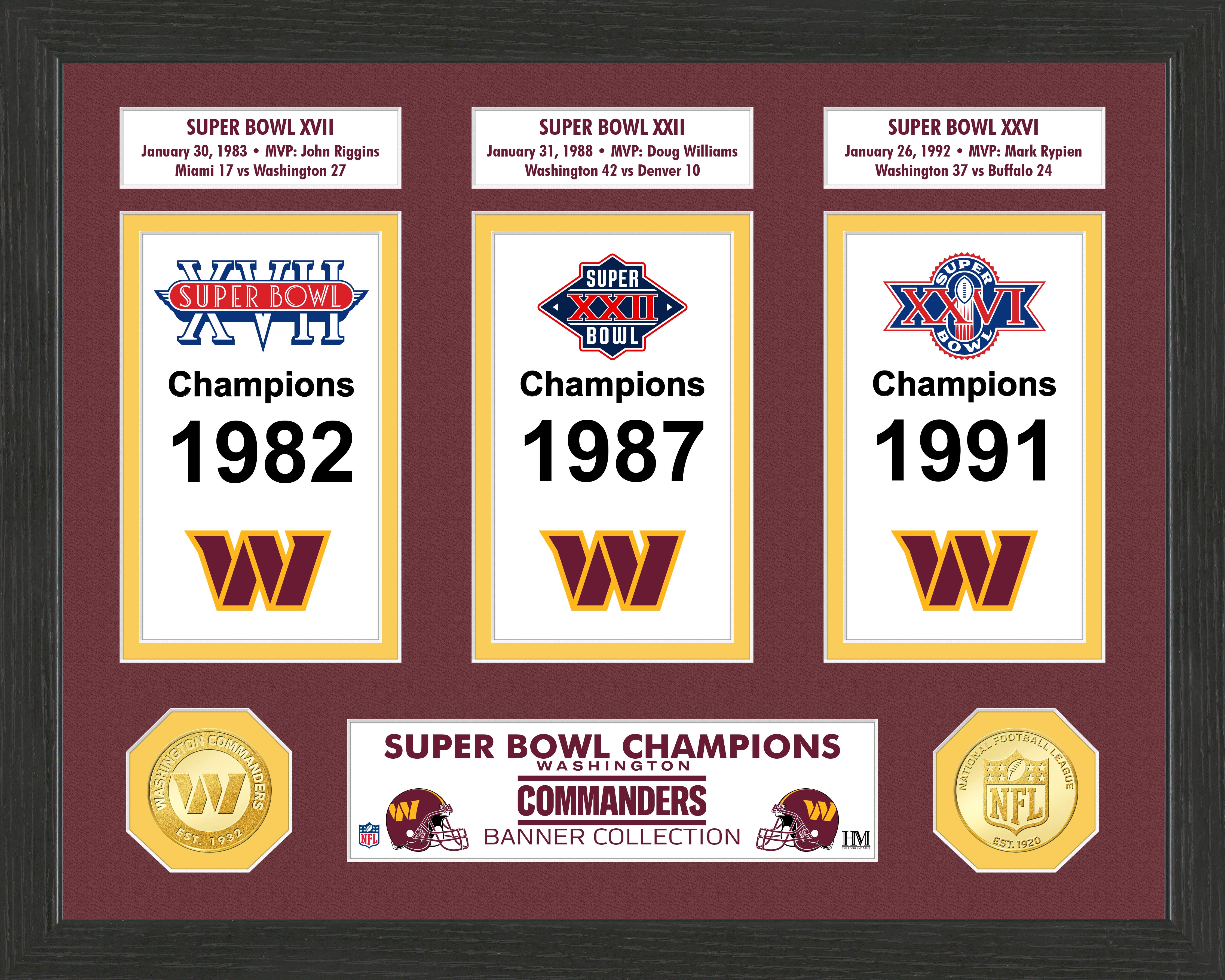 Washington Commanders Super Bowl Banner Collection - Sports Collectibles, Sports Memorabilia, Sports Fan Shop, Sports Gifts