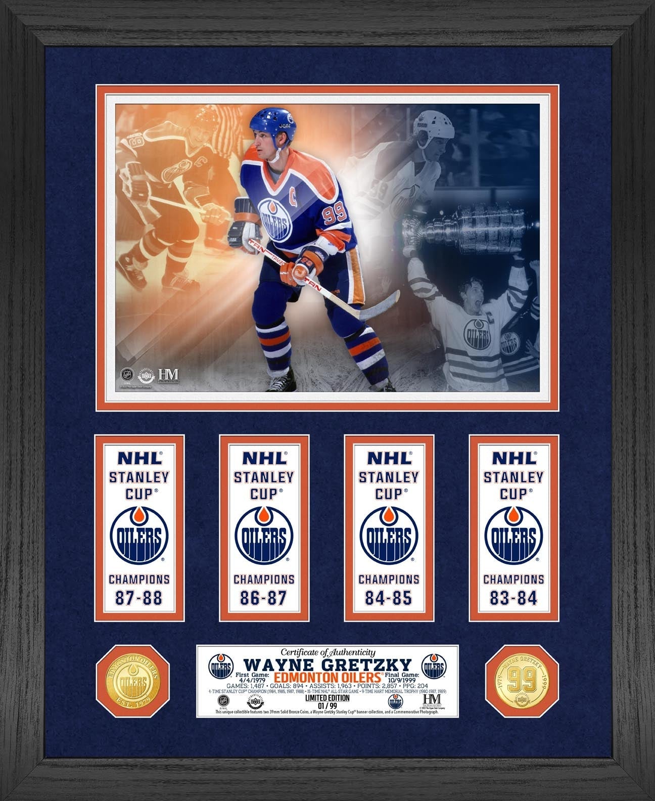 Wayne Gretzky Oilers 4x Champ Stanley Cup Banner Collection Bronze Coin Photo Mint - Sports Collectibles, Sports Memorabilia, Sports Fan Shop, Sports Gifts