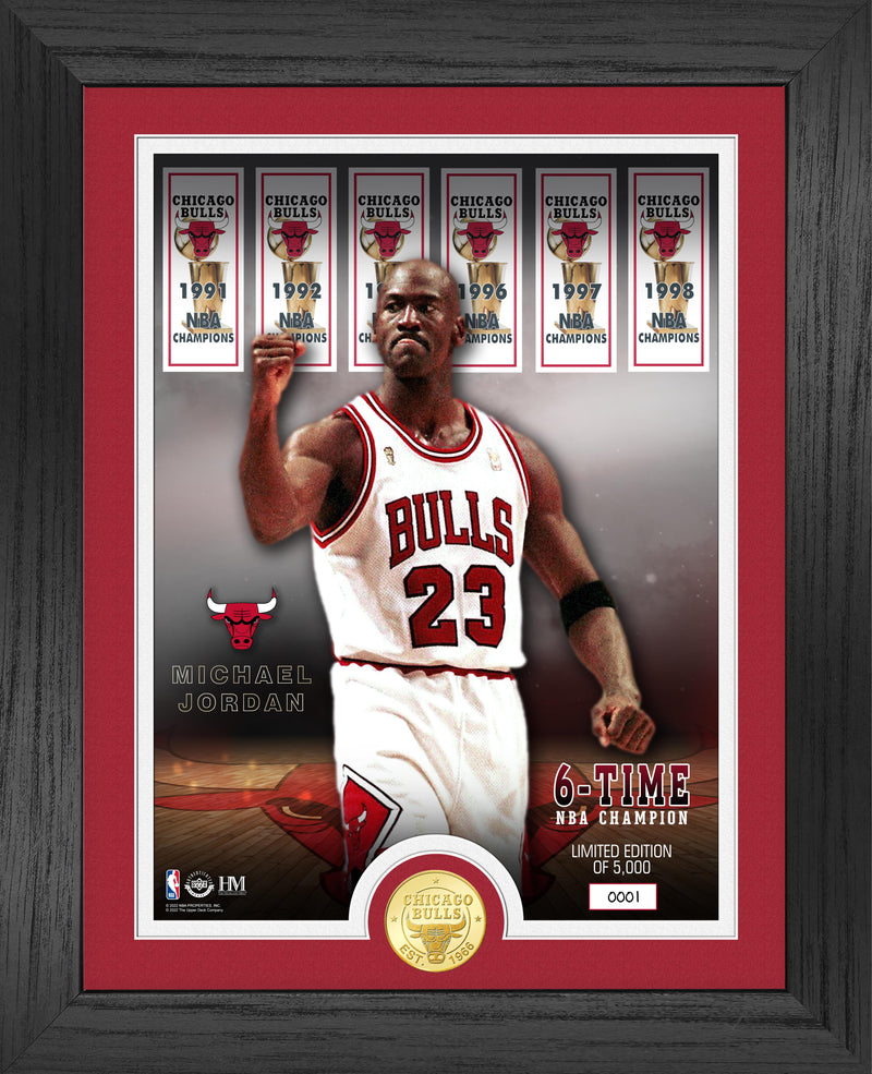 MICHAEL JORDAN 6 TIME NBA CHAMP BANNERS BRONZE COIN PHOTO MINT - 757 Sports Collectibles