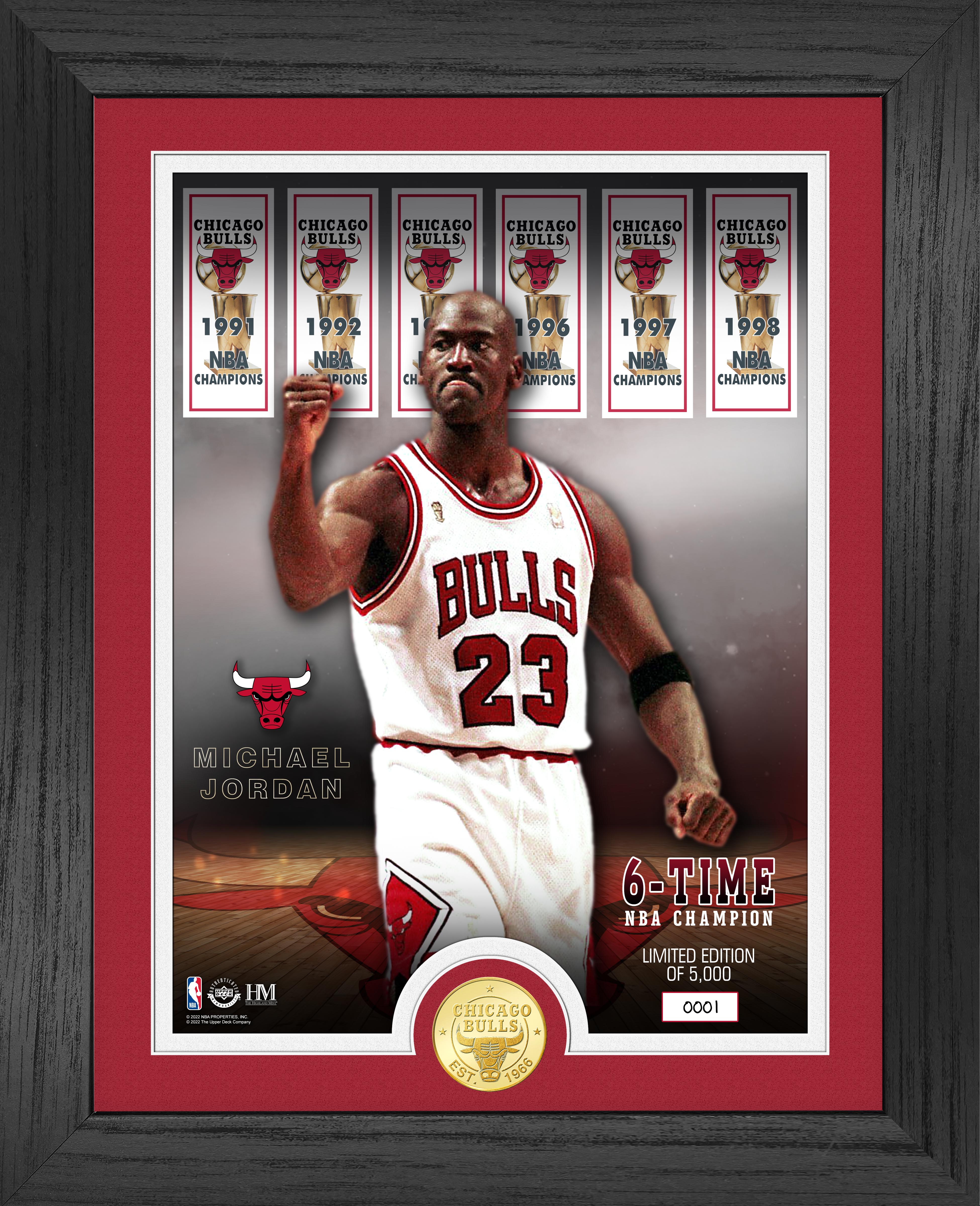 Michael Jordan 6 Time NBA Champ Banners Bronze Coin Photo Mint - Sports Collectibles, Sports Memorabilia, Sports Fan Shop, Sports Gifts