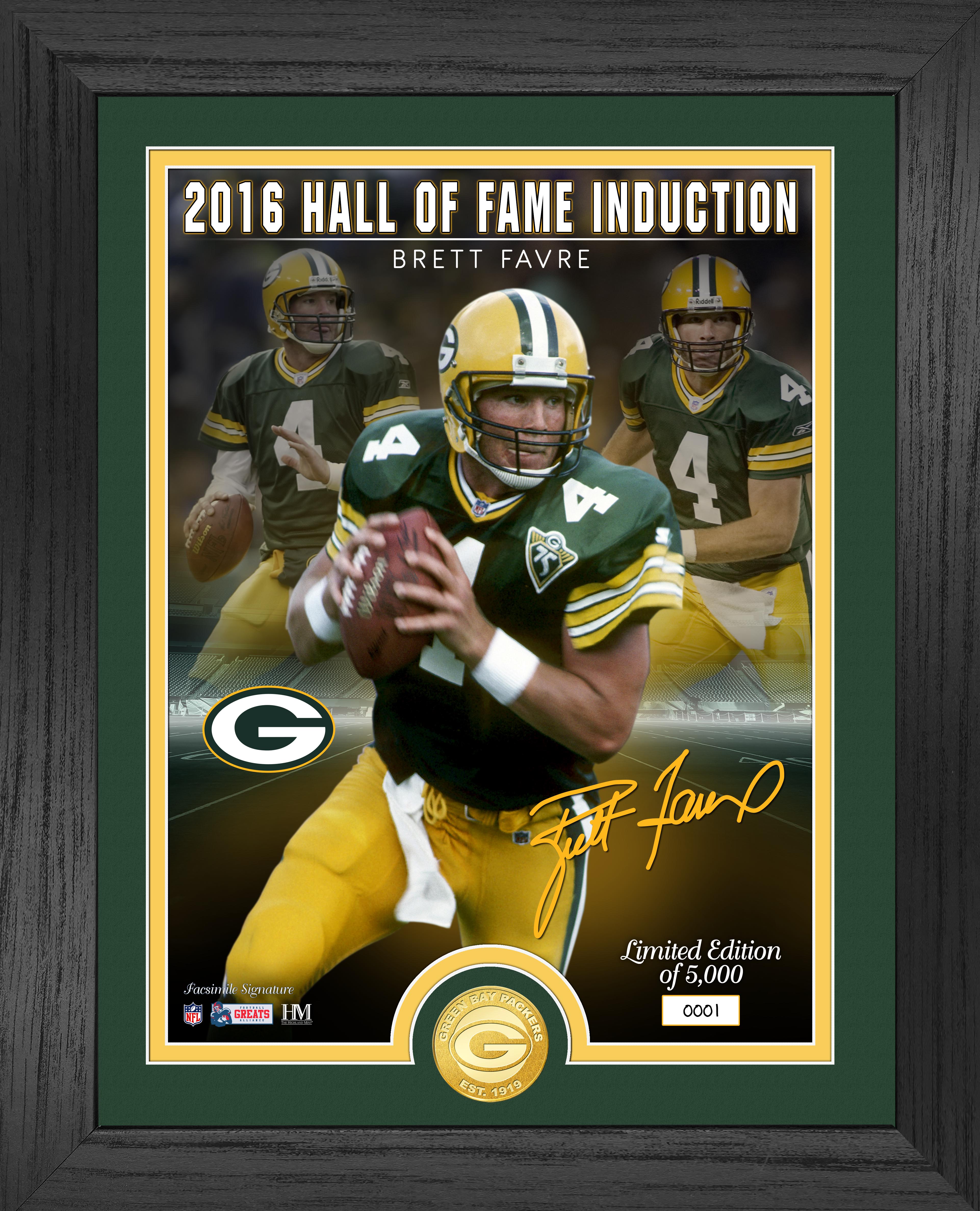 Brett Favre Packers Hall of Fame Induction Bronze Coin Signature Photo Mint - Sports Collectibles, Sports Memorabilia, Sports Fan Shop, Sports Gifts
