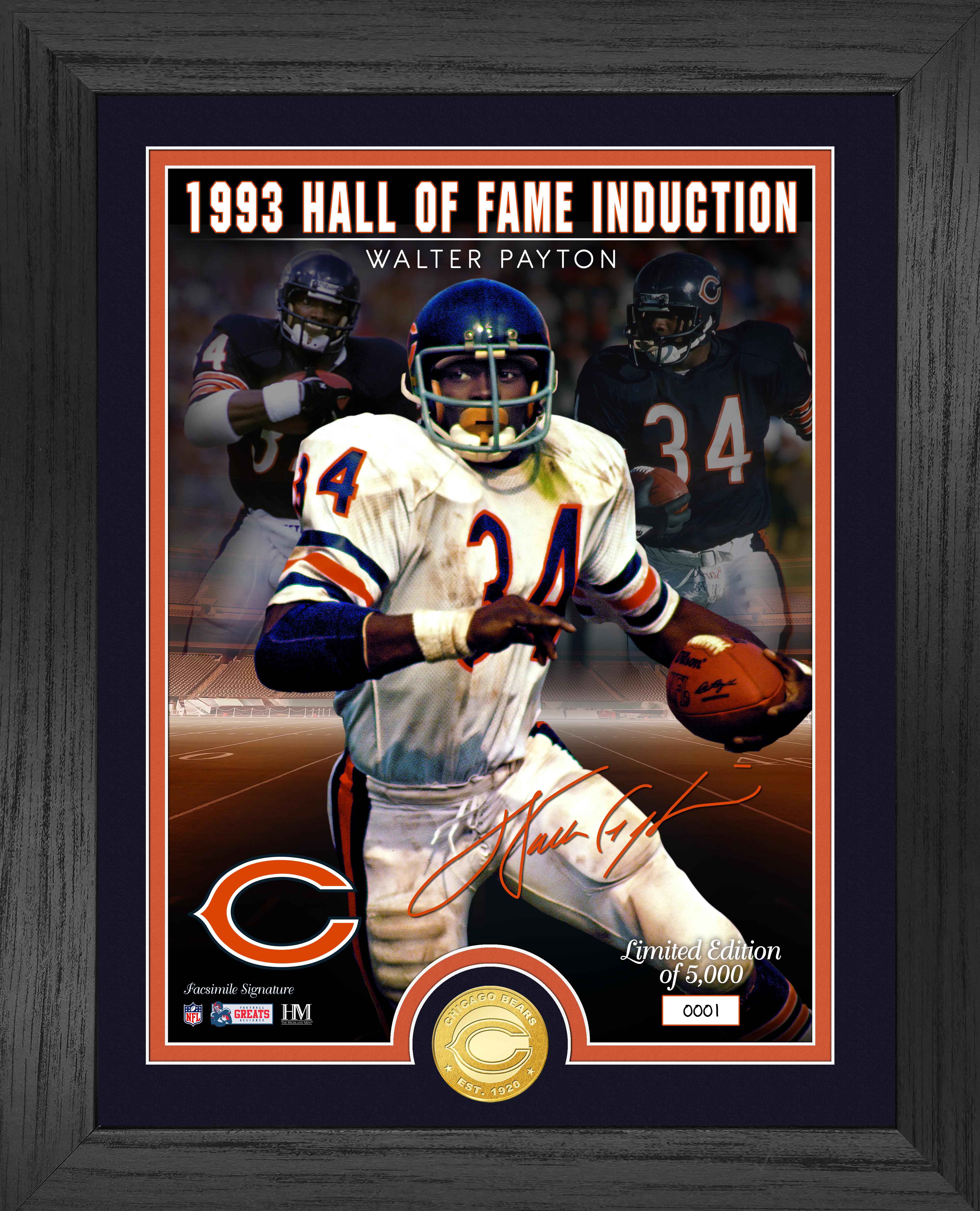 Walter Payton Bears Hall of Fame Induction Bronze Coin Signature Photo Mint - Sports Collectibles, Sports Memorabilia, Sports Fan Shop, Sports Gifts
