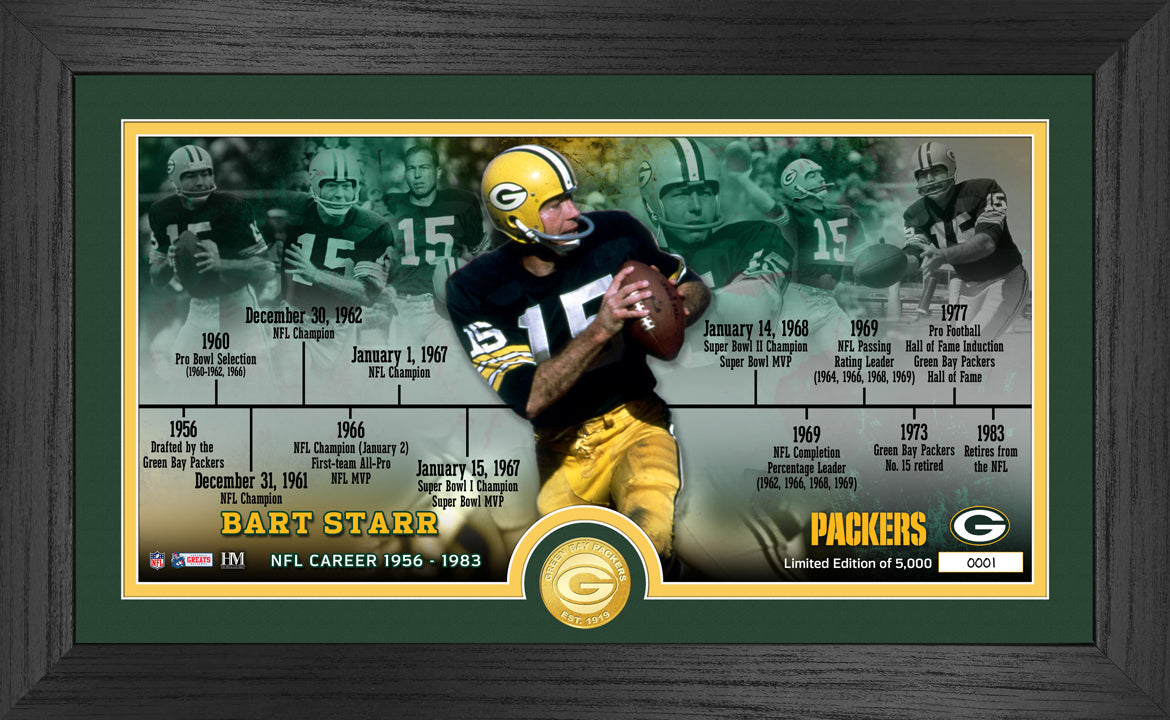 Bart Starr Packers Career Timeline Bronze Coin Pano Photo Mint - Sports Collectibles, Sports Memorabilia, Sports Fan Shop, Sports Gifts