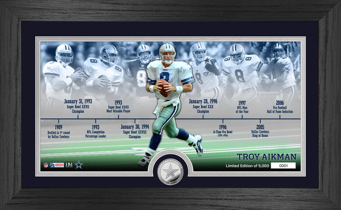 Troy Aikman Cowboys Career Timeline Silver Coin Pano Photo Mint - Sports Collectibles, Sports Memorabilia, Sports Fan Shop, Sports Gifts