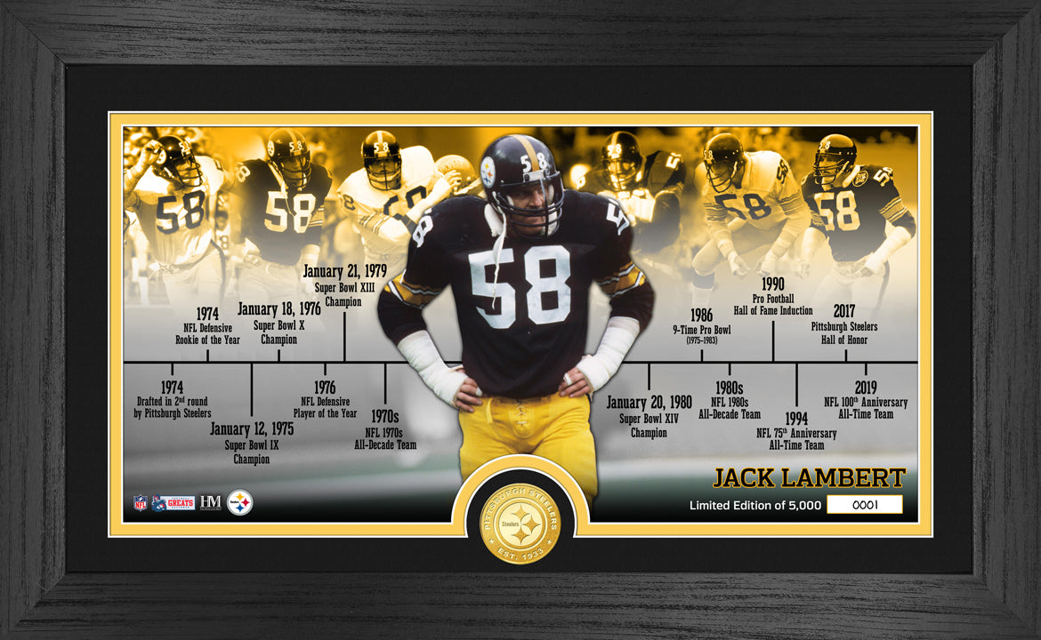 Jack Lambert Steelers Career Timeline Bronze Coin Pano Photo Mint - Sports Collectibles, Sports Memorabilia, Sports Fan Shop, Sports Gifts