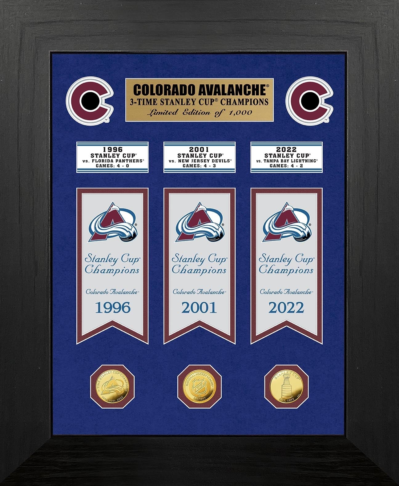Colorado Avalanche Deluxe Stanley Cup Banners Bronze Coin Photo Mint - Sports Collectibles, Sports Memorabilia, Sports Fan Shop, Sports Gifts
