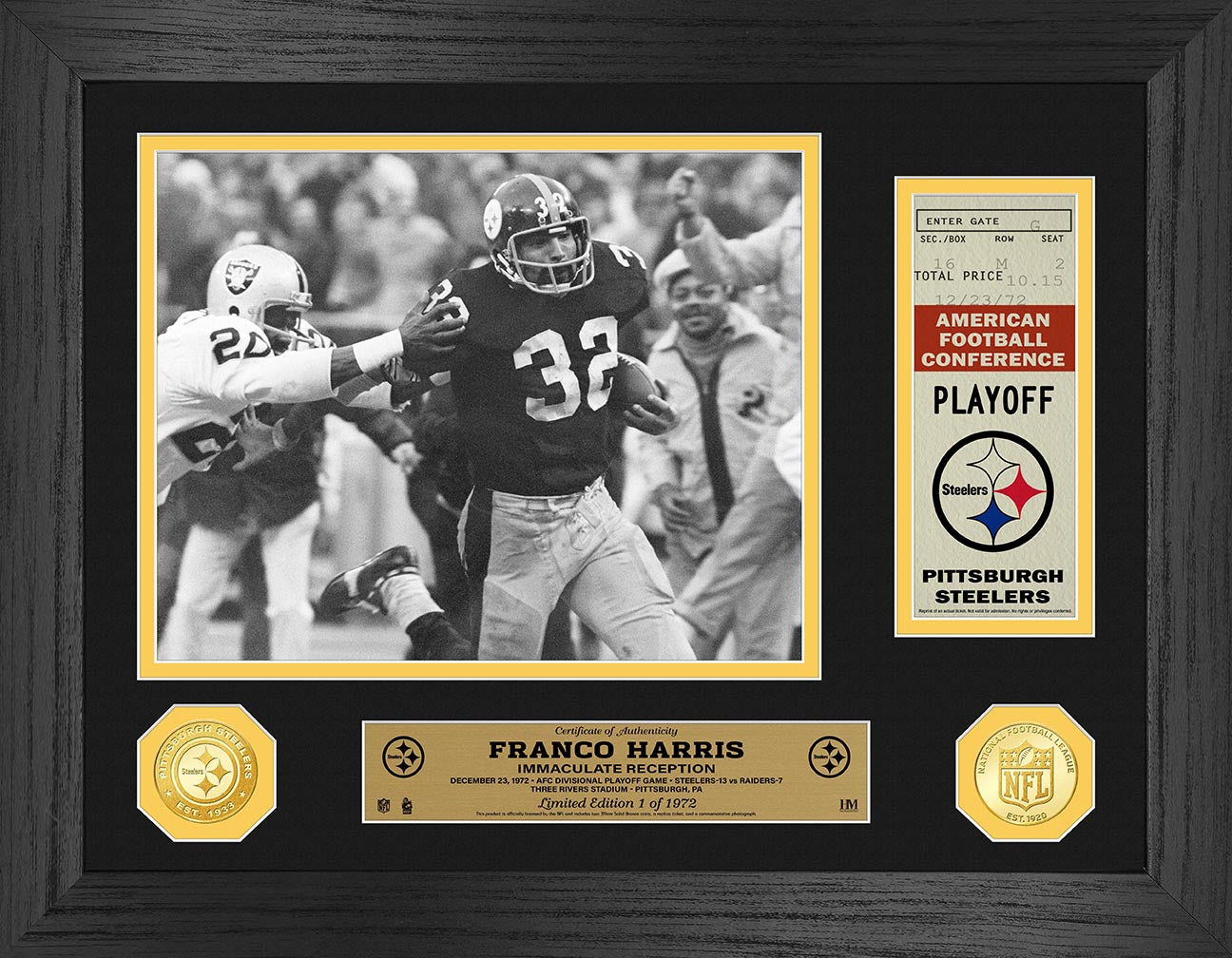 Franco Harris Immaculate Reception 50th Anniversary Ticket Photo Mint - Sports Collectibles, Sports Memorabilia, Sports Fan Shop, Sports Gifts