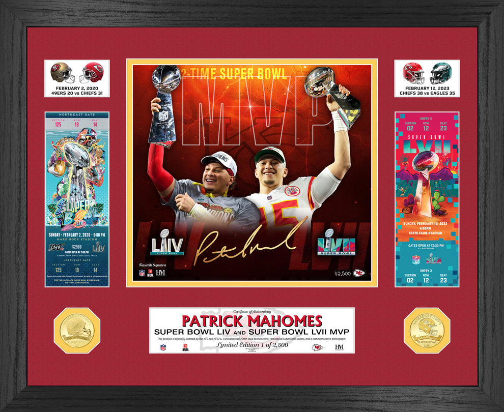 Patrick Mahomes 2-Time Super Bowl MVP Ticket & Bronze Coin Photo Mint - Sports Collectibles, Sports Memorabilia, Sports Fan Shop, Sports Gifts