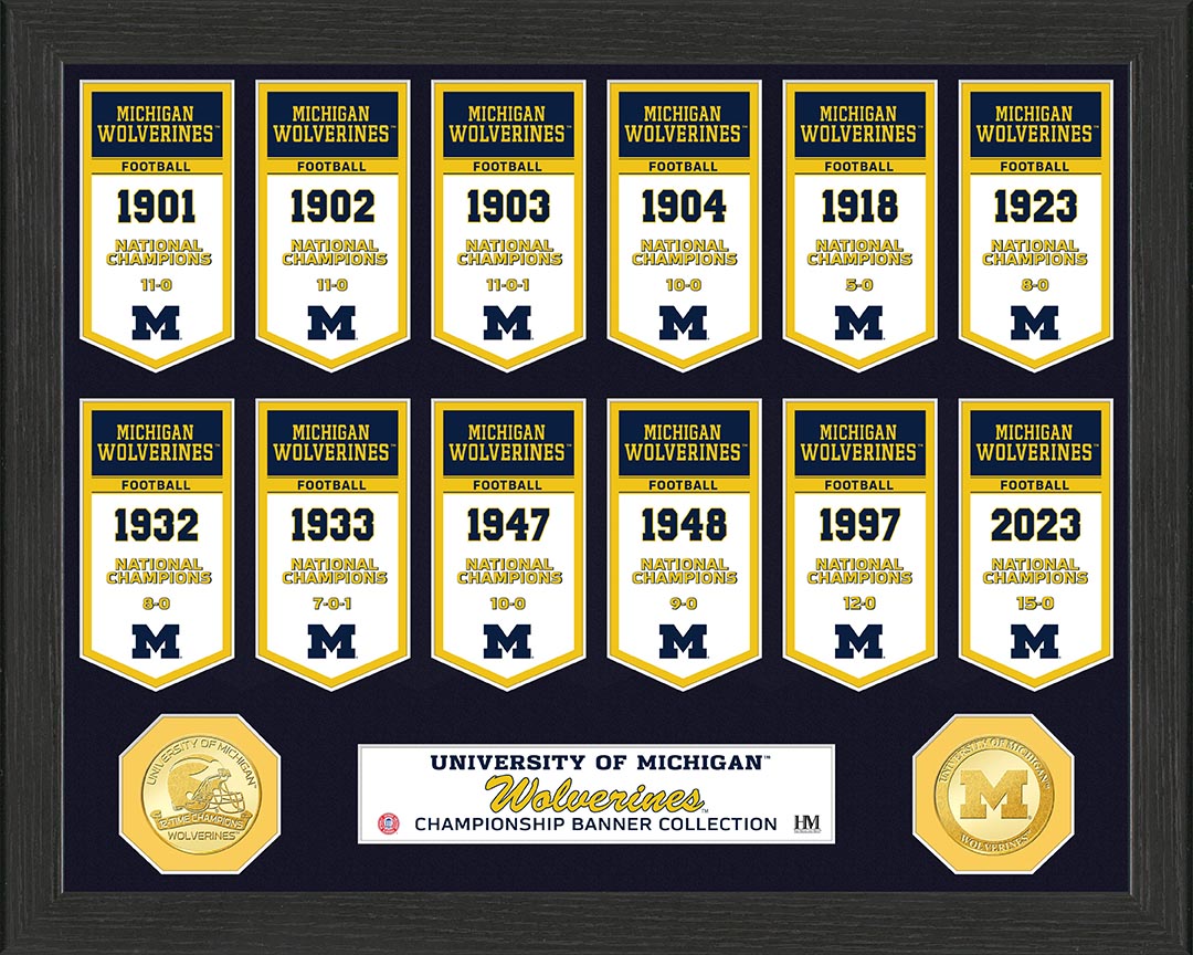 Michigan Wolverines Championship Banner Collection Bronze Coin Photo Mint - Sports Collectibles, Sports Memorabilia, Sports Fan Shop, Sports Gifts