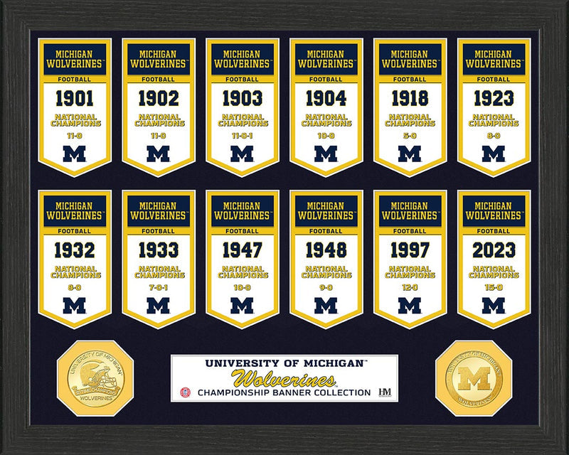 MICHIGAN WOLVERINES CHAMPIONSHIP BANNER COLLECTION BRONZE COIN PHOTO MINT - 757 Sports Collectibles