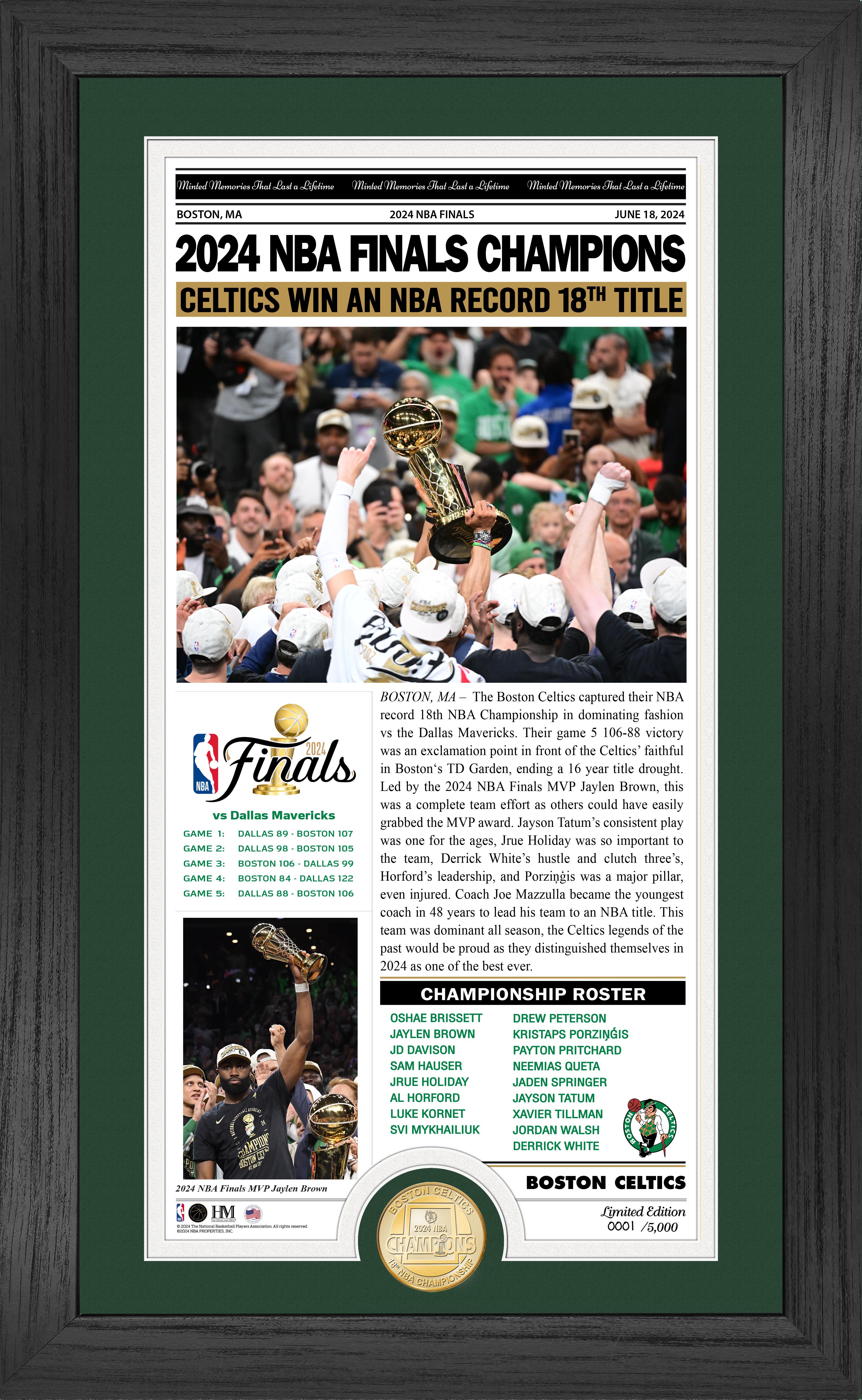 Boston Celtics 2024 NBA Champions Front Page News Bronze Coin Photo Mint - Sports Collectibles, Sports Memorabilia, Sports Fan Shop, Sports Gifts