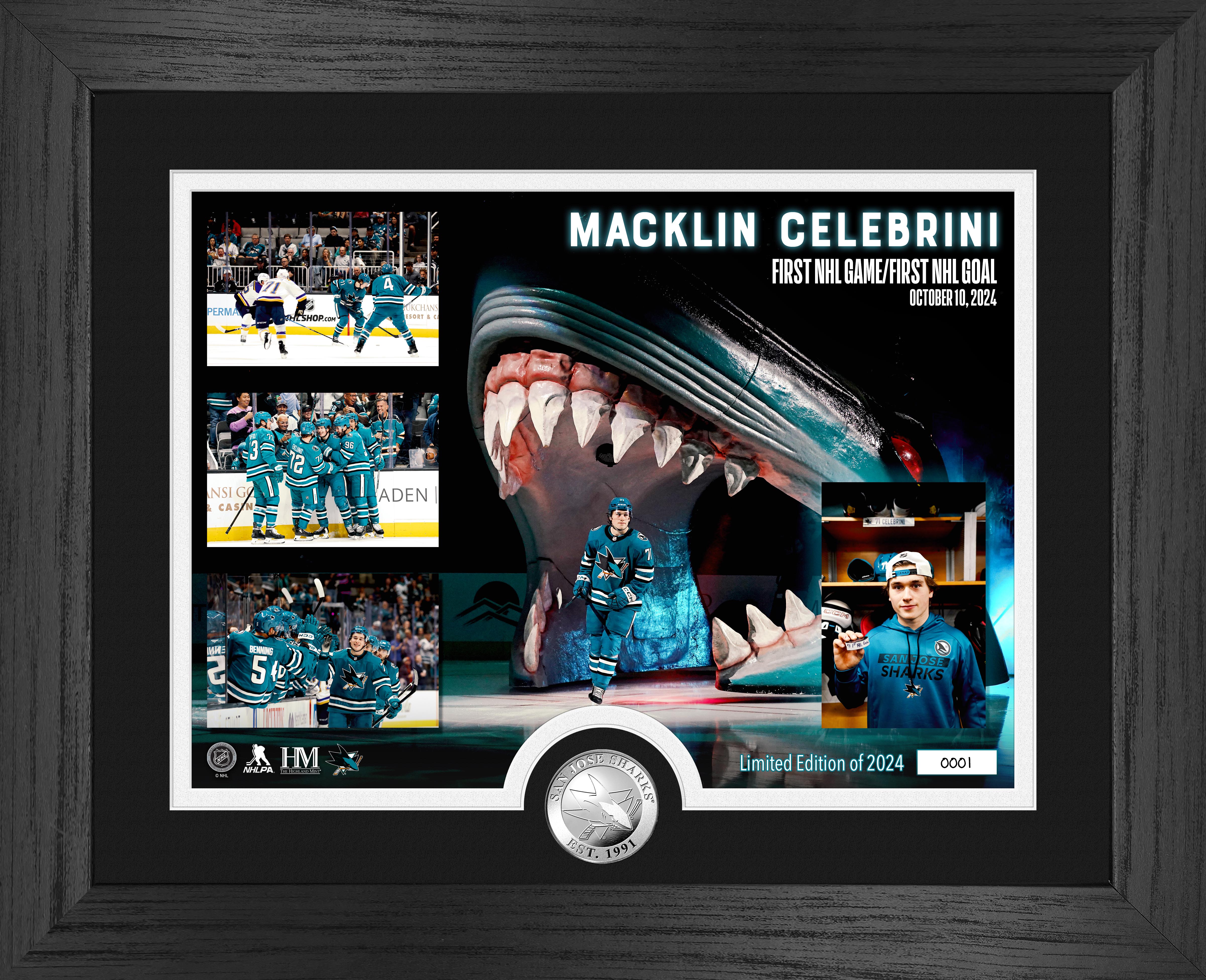Macklin Celibrini First Game First Goal Silver Coin Photo Mint - Sports Collectibles, Sports Memorabilia, Sports Fan Shop, Sports Gifts