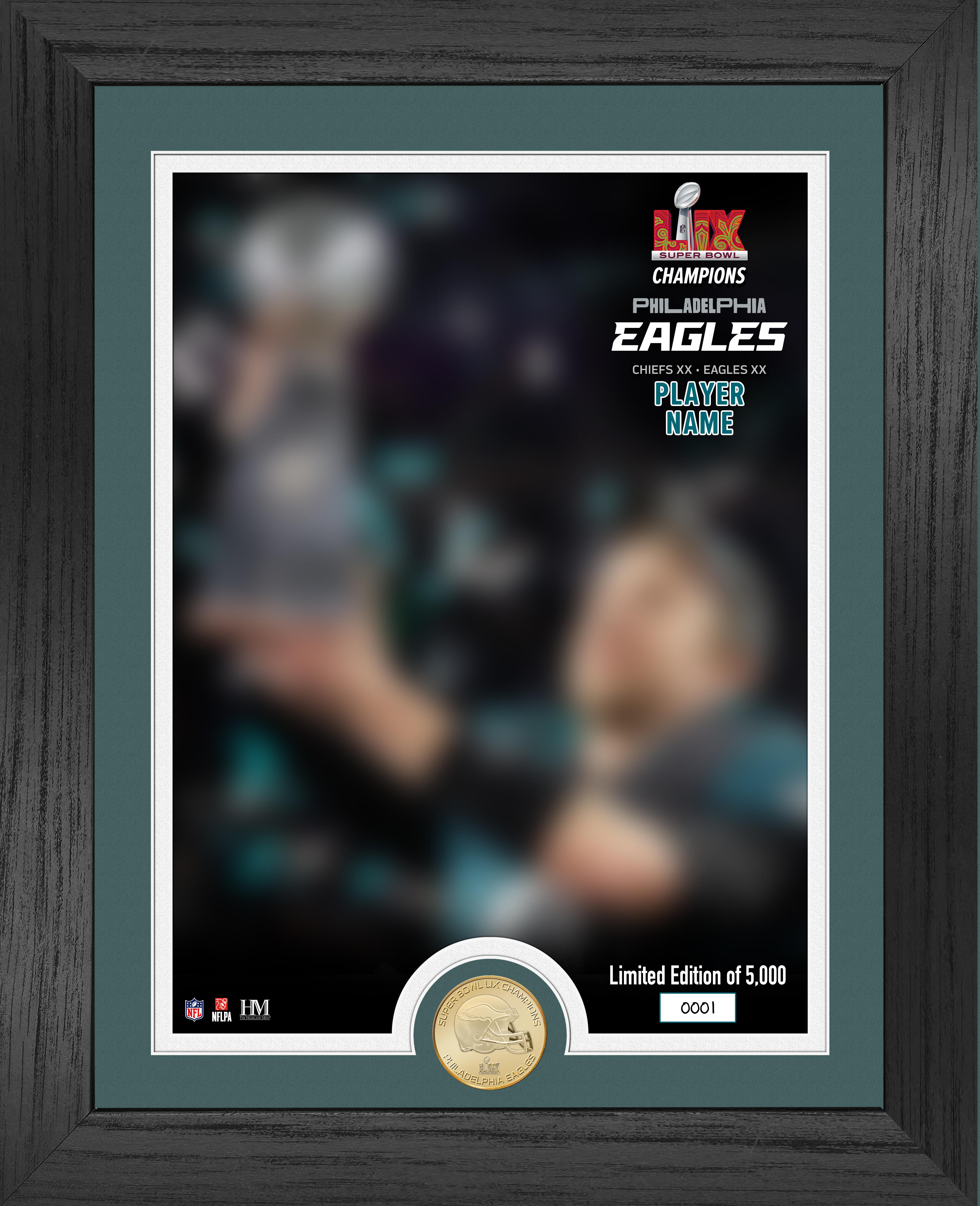 [Player Name] Eagles Super Bowl LIX Champions Bronze Coin Trophy Photo Mint