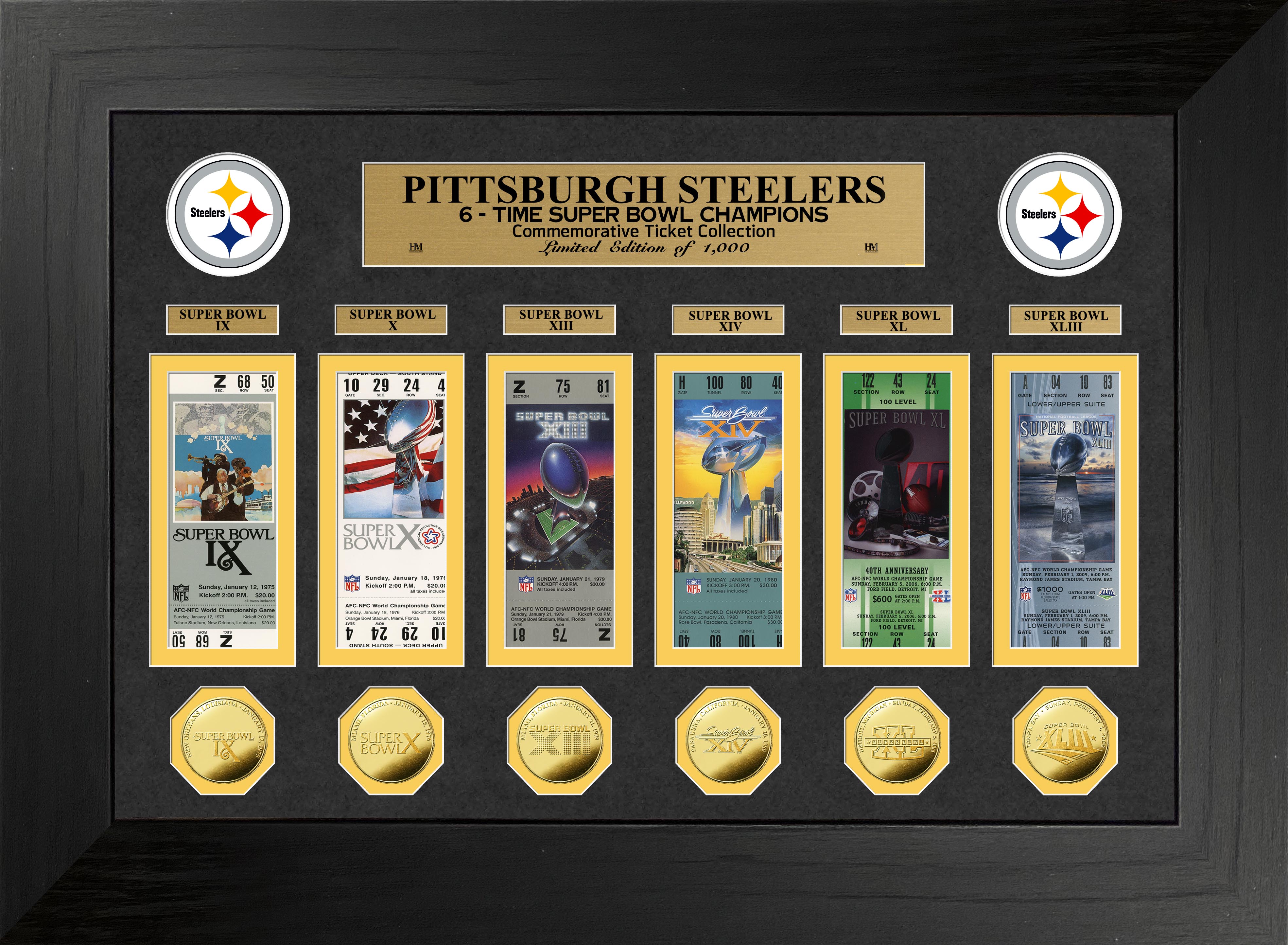 Pittsburgh Steelers 6-Time Super Bowl Champions Deluxe Gold Coin Ticket Collection - Sports Collectibles, Sports Memorabilia, Sports Fan Shop, Sports Gifts