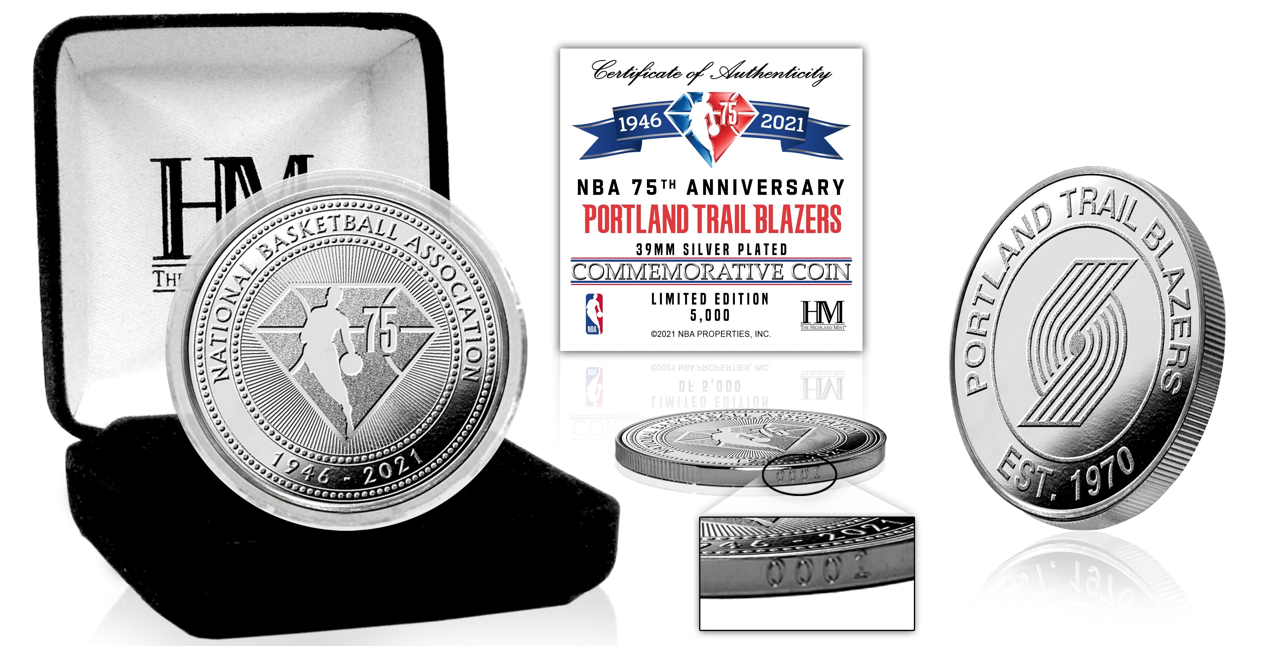 Portland Trail Blazers NBA 75th Anniversary Silver Mint Coin - Sports Collectibles, Sports Memorabilia, Sports Fan Shop, Sports Gifts