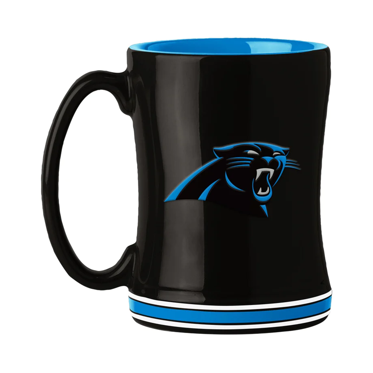 Carolina Panthers Coffee Mug 14oz Sculpted Relief Team Color - Sports Collectibles, Sports Memorabilia, Sports Fan Shop, Sports Gifts
