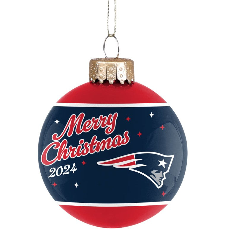 New England Patriots 2024 Holiday Glass Ball Ornament - Sports Collectibles, Sports Memorabilia, Sports Fan Shop, Sports Gifts