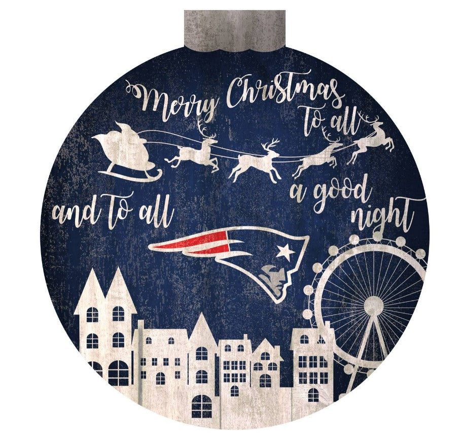 New England Patriots 12" Christmas Village Wall Art Wood Sign - Sports Collectibles, Sports Memorabilia, Sports Fan Shop, Sports Gifts