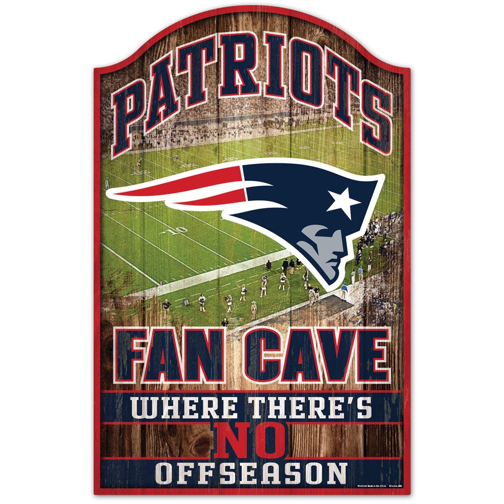 New England Patriots Fan Cave 11" x 17" Wood Sign - Sports Collectibles, Sports Memorabilia, Sports Fan Shop, Sports Gifts