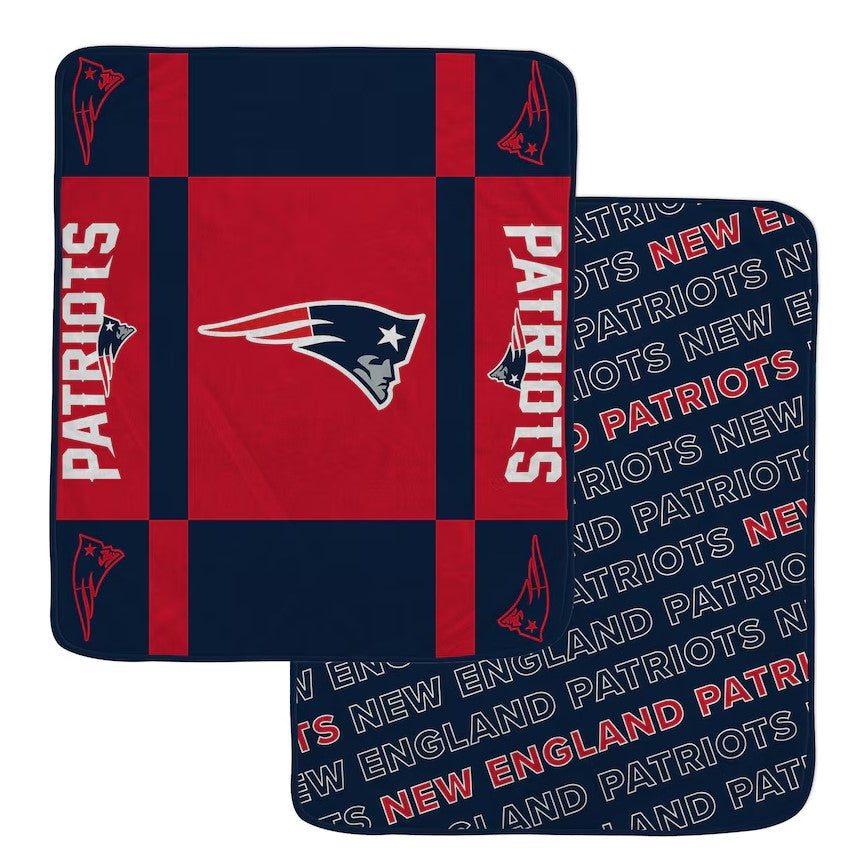 New England Patriots Pegasus 60” x 70” Reverse Block Wordmark Double-Sided Blanket - Sports Collectibles, Sports Memorabilia, Sports Fan Shop, Sports Gifts
