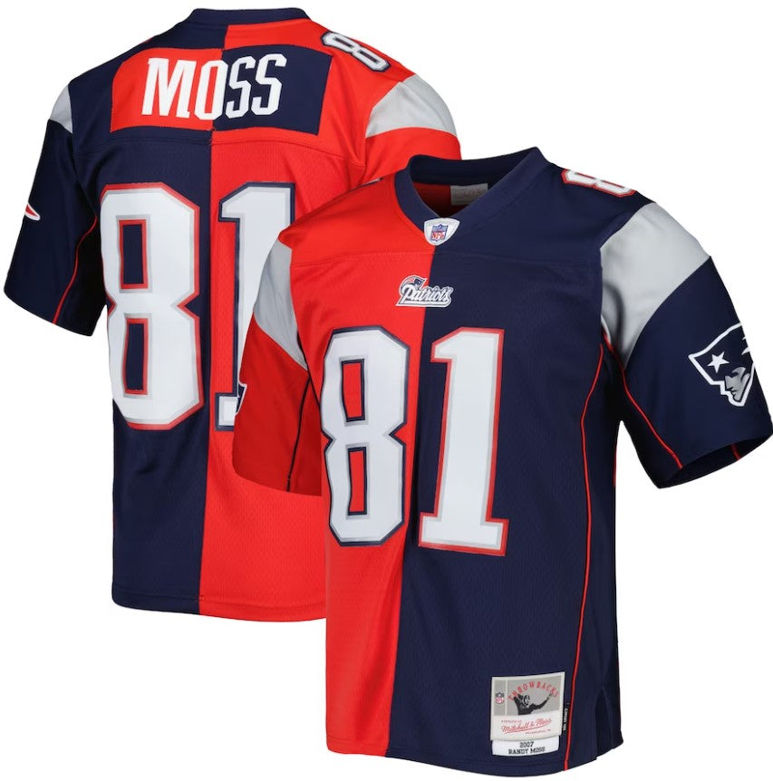 Randy Moss New England Patriots Mitchell & Ness Navy/Red 2007 Split Legacy Jersey - Sports Collectibles, Sports Memorabilia, Sports Fan Shop, Sports Gifts