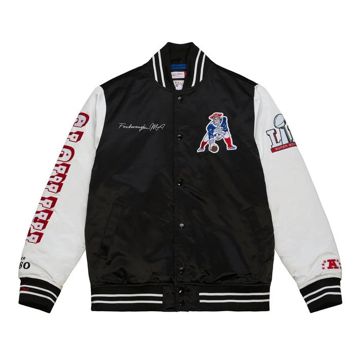 New England Patriots Mitchell & Ness Team Origins Varsity Satin Jacket - Sports Collectibles, Sports Memorabilia, Sports Fan Shop, Sports Gifts