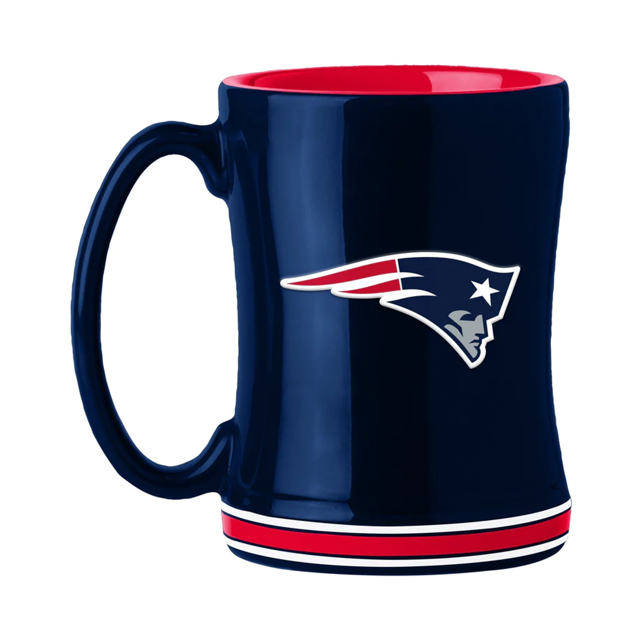 New England Patriots Coffee Mug 14oz Sculpted Relief Team Color - Sports Collectibles, Sports Memorabilia, Sports Fan Shop, Sports Gifts