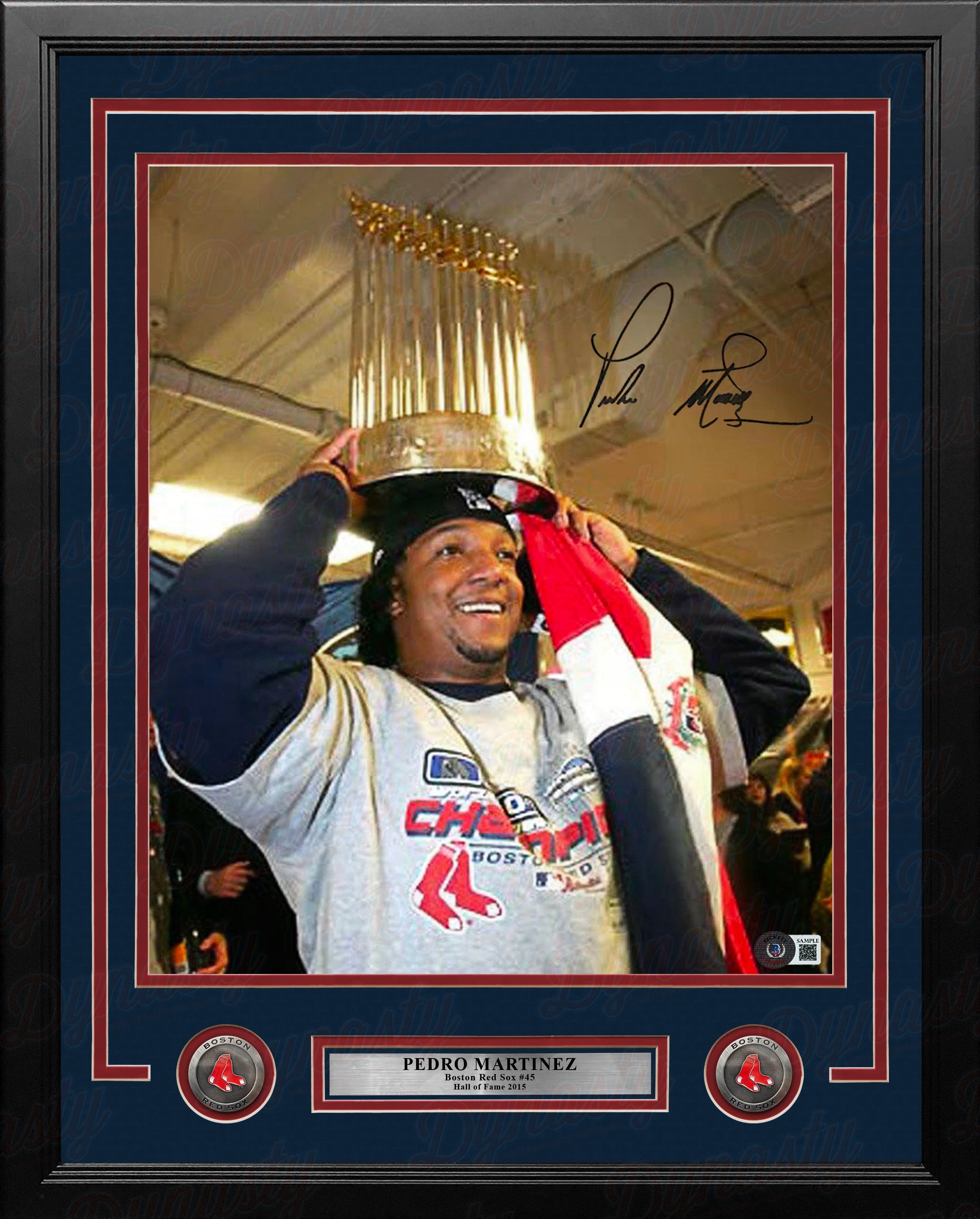 Pedro Martinez 2004 WS Trophy Boston Red Sox Autographed Framed Photo - Beckett Certified - Sports Collectibles, Sports Memorabilia, Sports Fan Shop, Sports Gifts