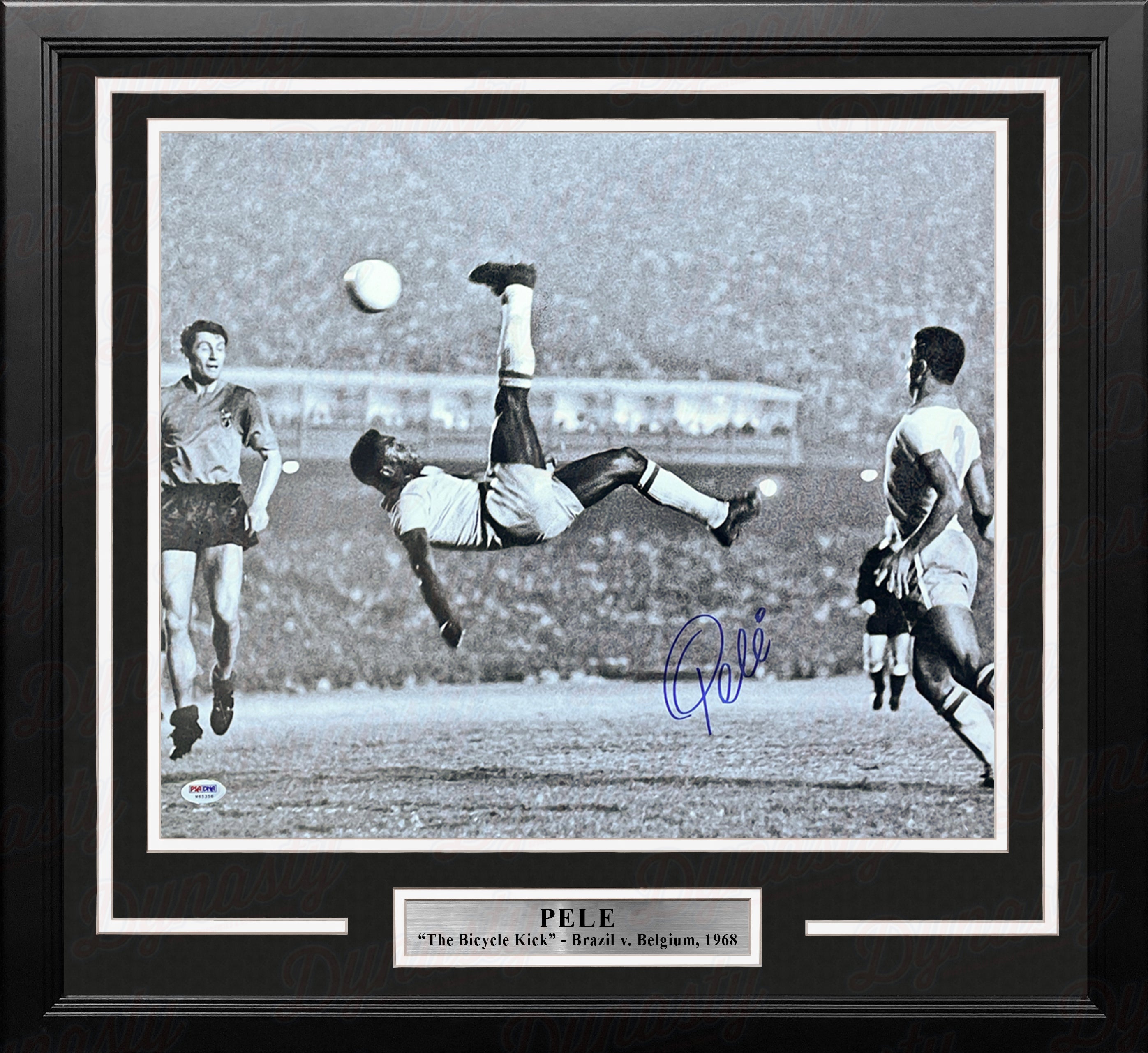 Pele Bicycle Kick, Brazil v. Belgium Autographed Soccer 16" x 20" Framed and Matted Photo - Sports Collectibles, Sports Memorabilia, Sports Fan Shop, Sports Gifts