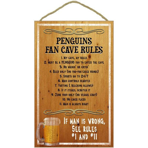 Pittsburgh Penguins Fan Cave Rules Wooden Sign - Sports Collectibles, Sports Memorabilia, Sports Fan Shop, Sports Gifts