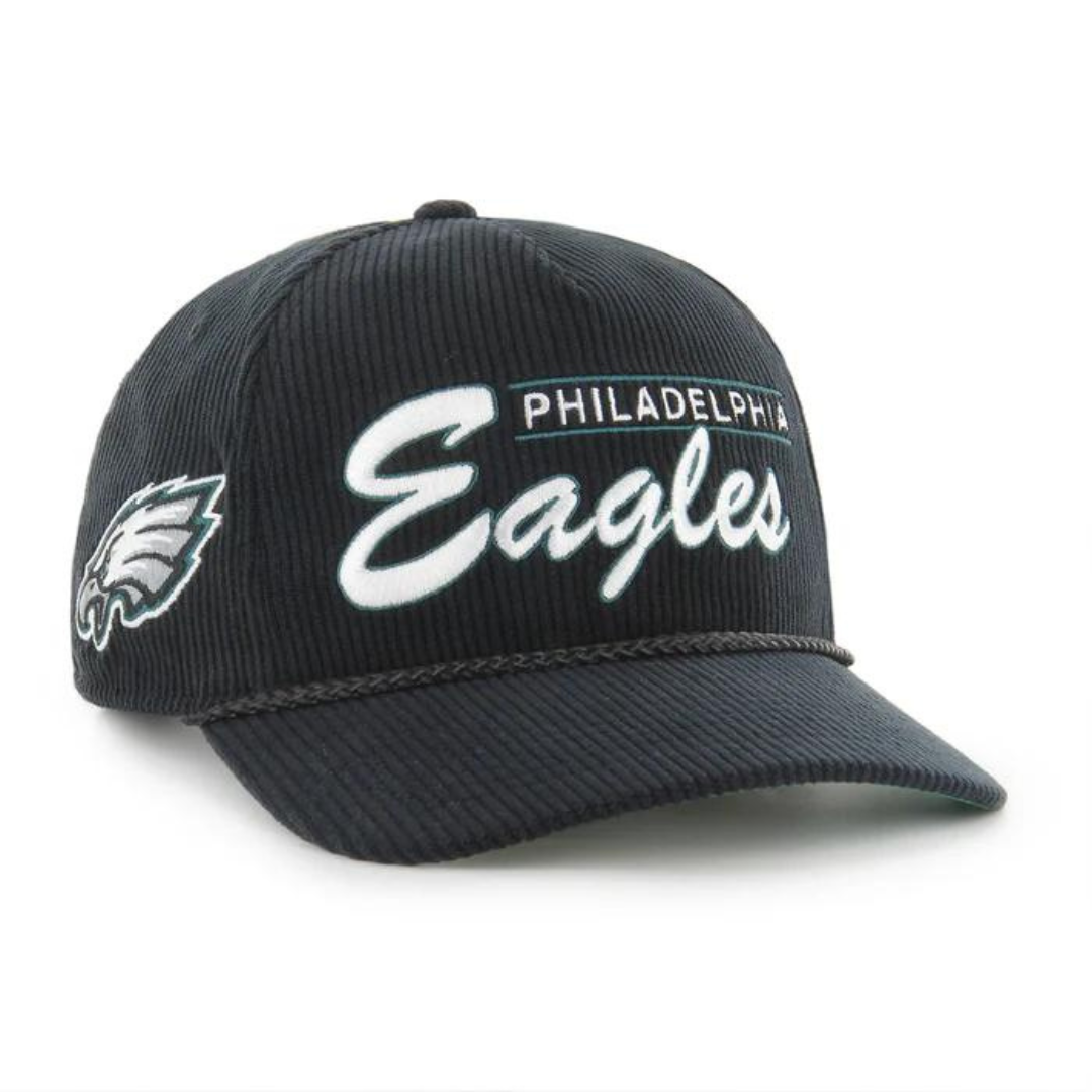 PHILADELPHIA EAGLES BLACK DOUBLE HEADER 47 HITCH RF Corduroy Hat Snapback - Sports Collectibles, Sports Memorabilia, Sports Fan Shop, Sports Gifts