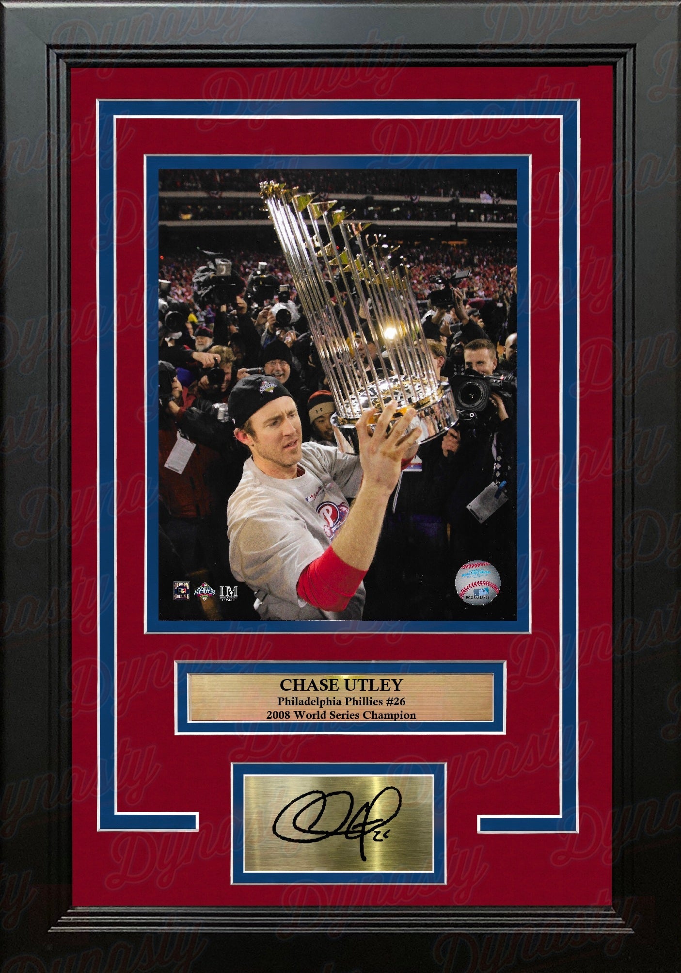 Chase Utley Philadelphia Phillies 2008 World Series Trophy 8x10 Framed Photo with Engraved Autograph - Sports Gifts, Sports Memorabilia, Sports Collectibles, Fan Shop