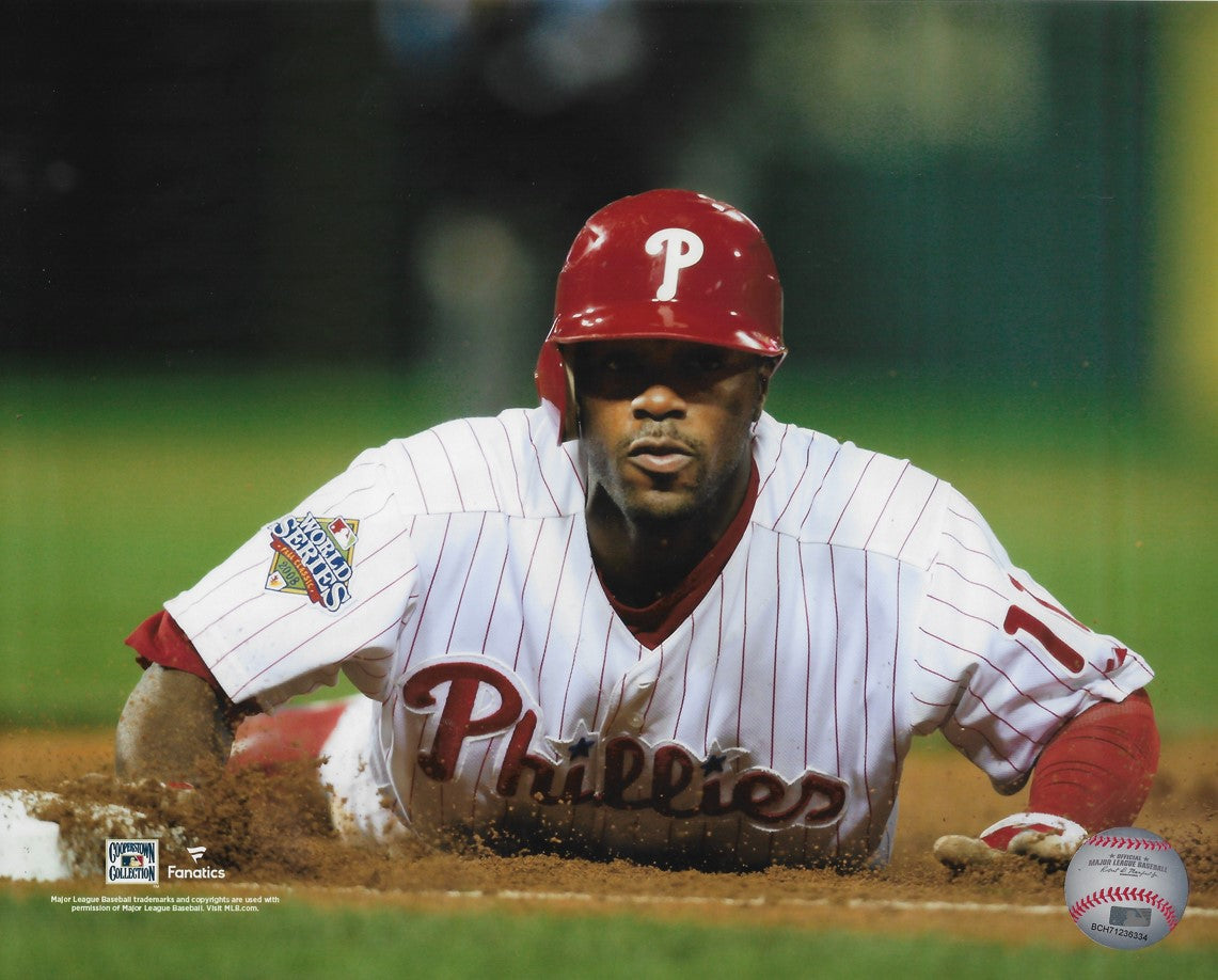 Jimmy Rollins 2008 World Series Slide Philadelphia Phillies 8" x 10" Baseball Photo - Sports Collectibles, Sports Memorabilia, Sports Fan Shop, Sports Gifts