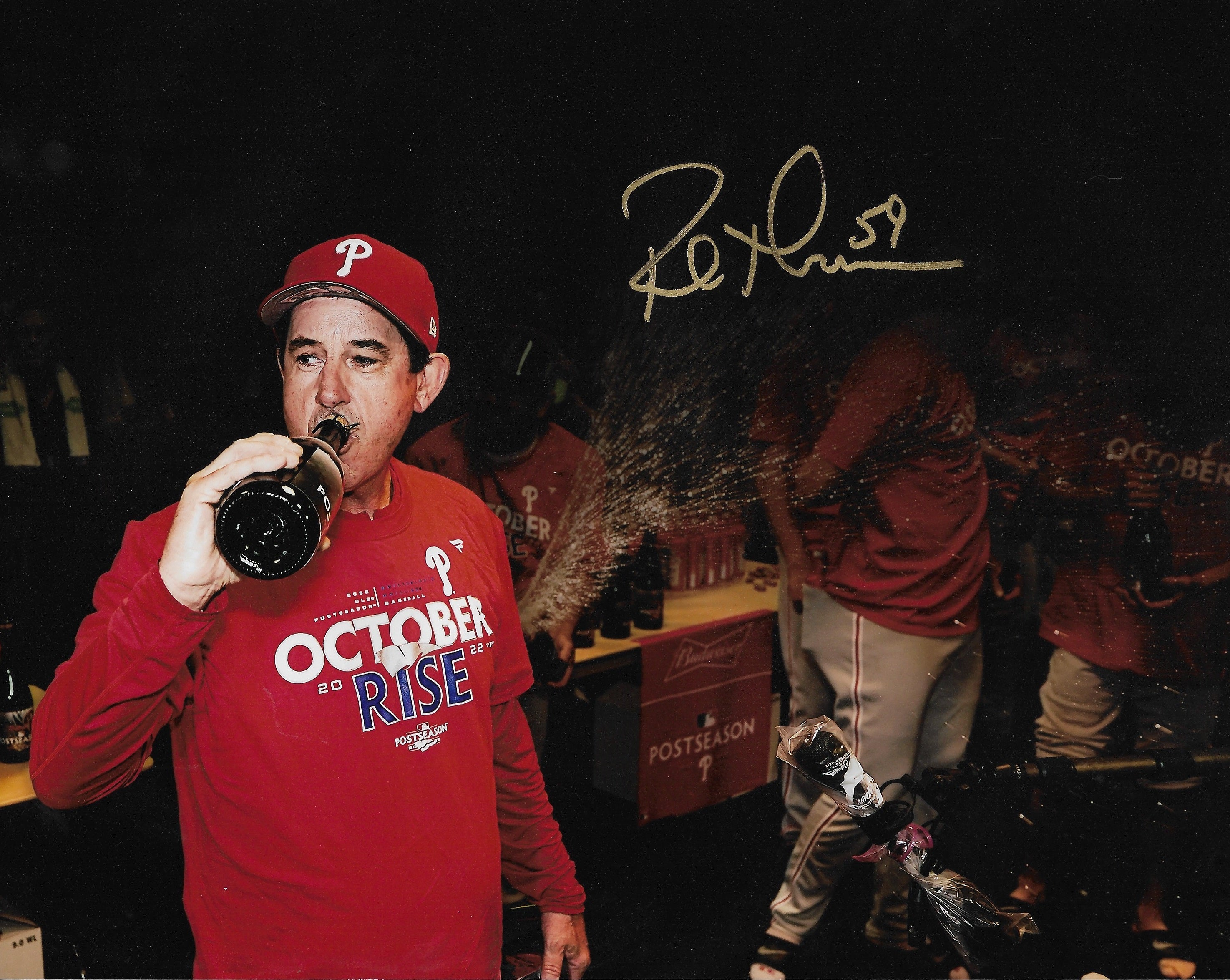Rob Thomson 2022 NL Champions Locker Room Celebration Philadelphia Phillies Autographed 11x14 Photo - Sports Collectibles, Sports Memorabilia, Sports Fan Shop, Sports Gifts