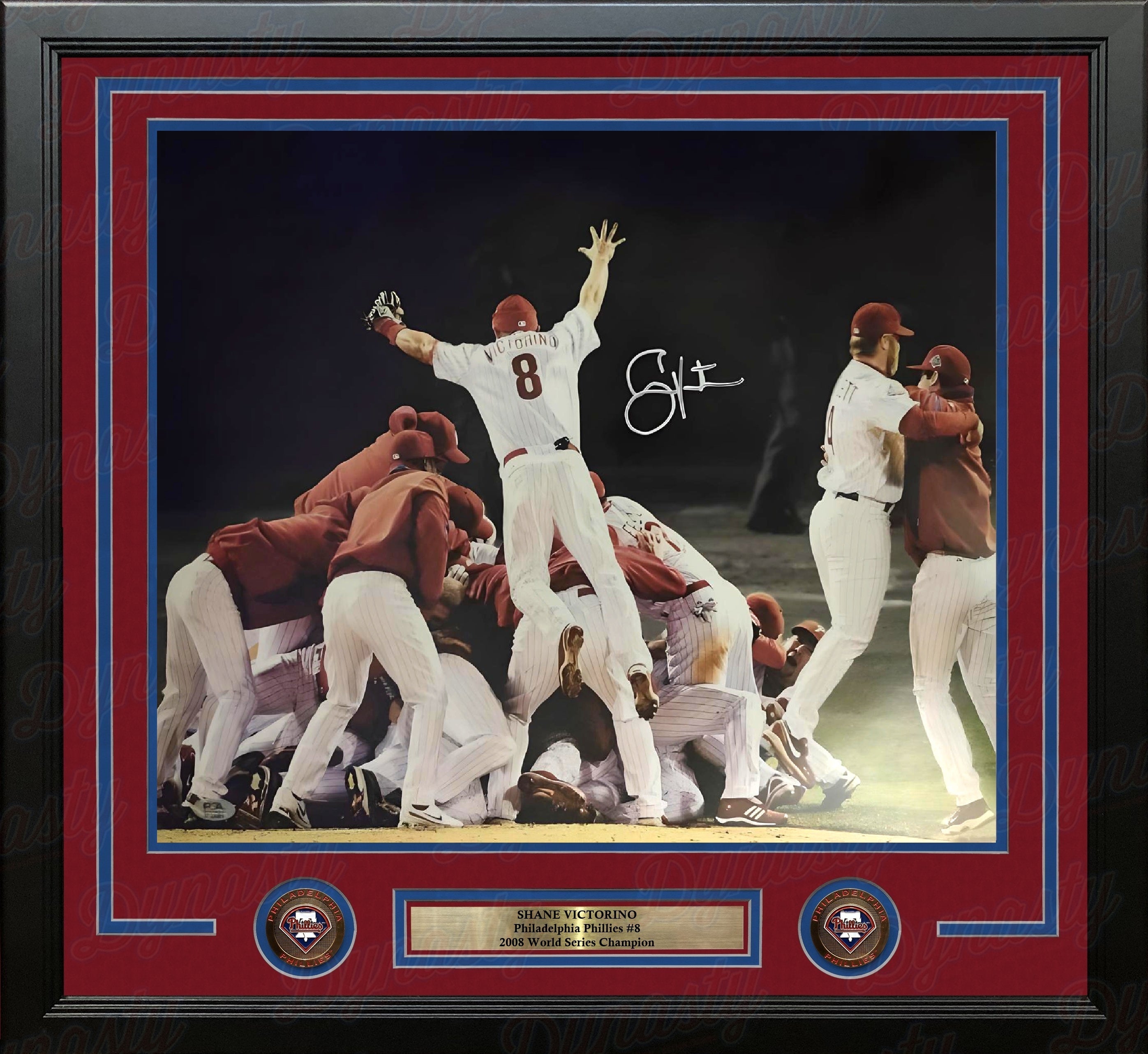 Shane Victorino 2008 World Series Philadelphia Phillies Autographed 16x20 Framed Baseball Photo - Sports Collectibles, Sports Memorabilia, Sports Fan Shop, Sports Gifts