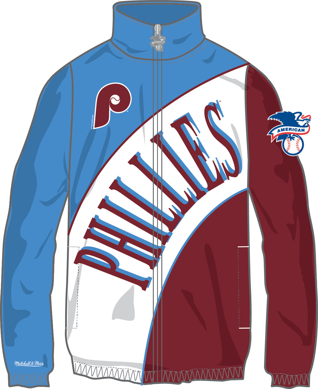 Philadelphia Phillies Throwback Mitchell & Ness Arched Retro Lined Windbreaker - Sports Collectibles, Sports Memorabilia, Sports Fan Shop, Sports Gifts