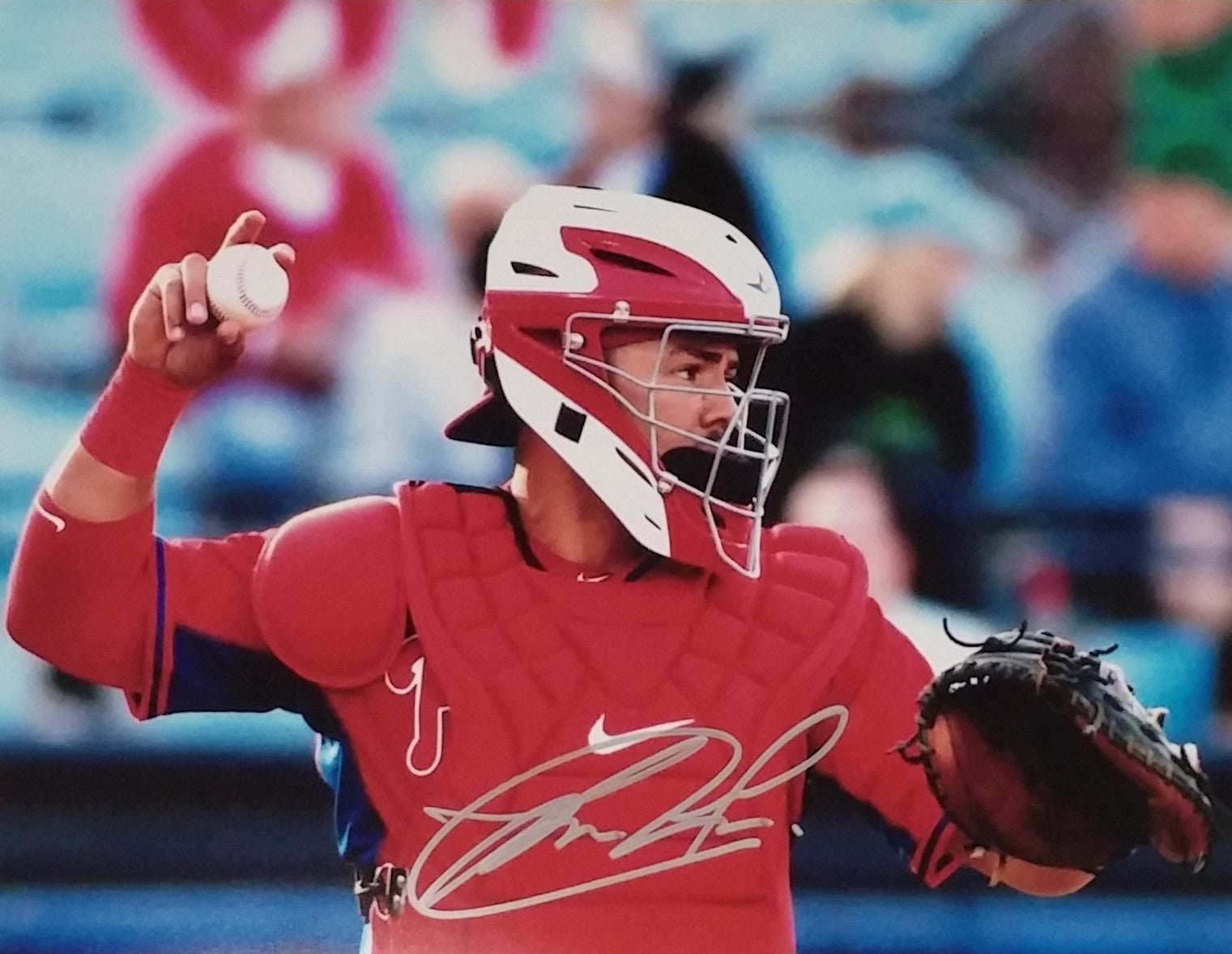 Jorge Alfaro Mask Autographed Philadelphia Phillies Baseball Photo - Sports Collectibles, Sports Memorabilia, Sports Fan Shop, Sports Gifts