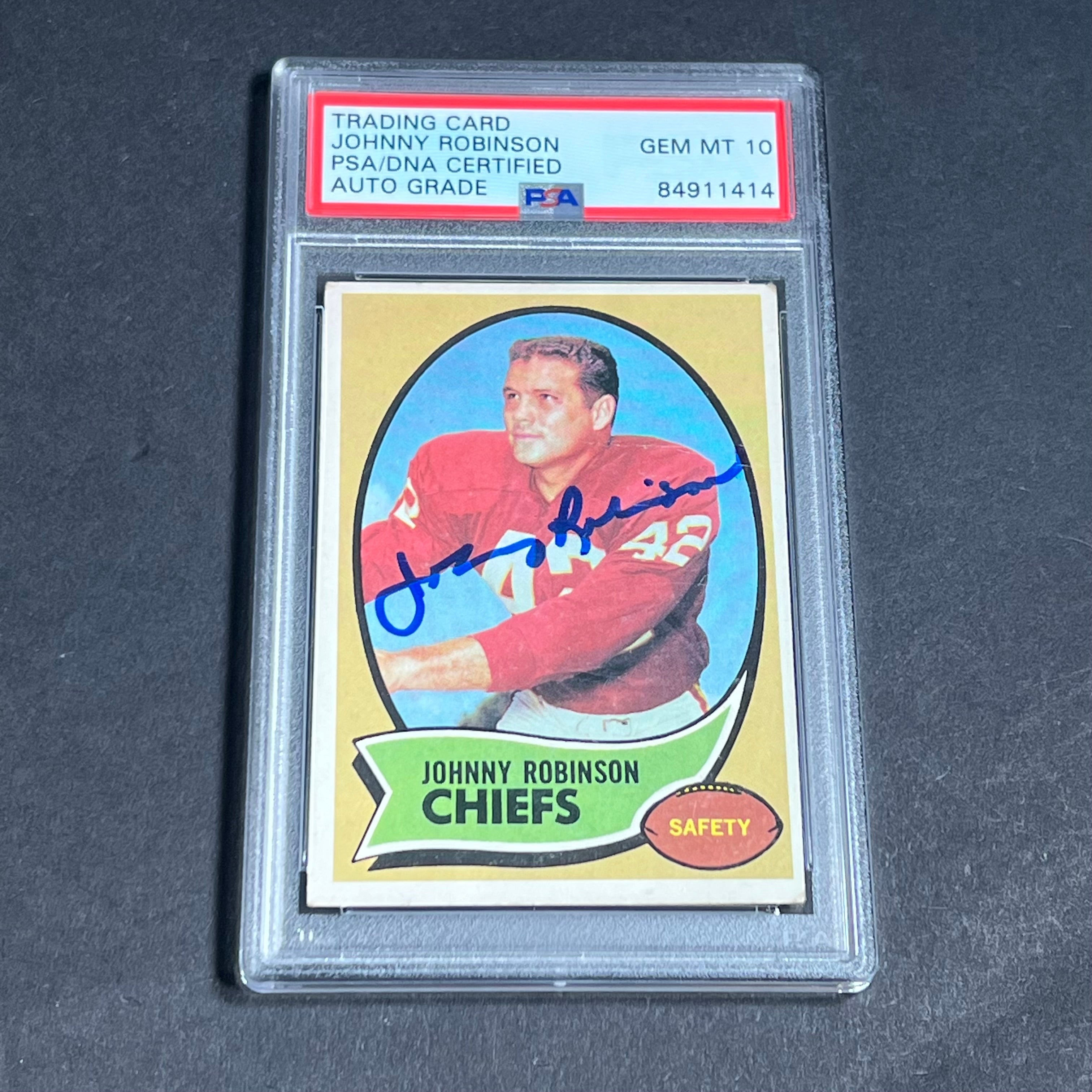 1970 Topps #129 Johnny Robinson signed Card Slabbed AUTO 10 PSA/DNA Kansas City Chiefs - Sports Collectibles, Sports Memorabilia, Sports Fan Shop, Sports Gifts