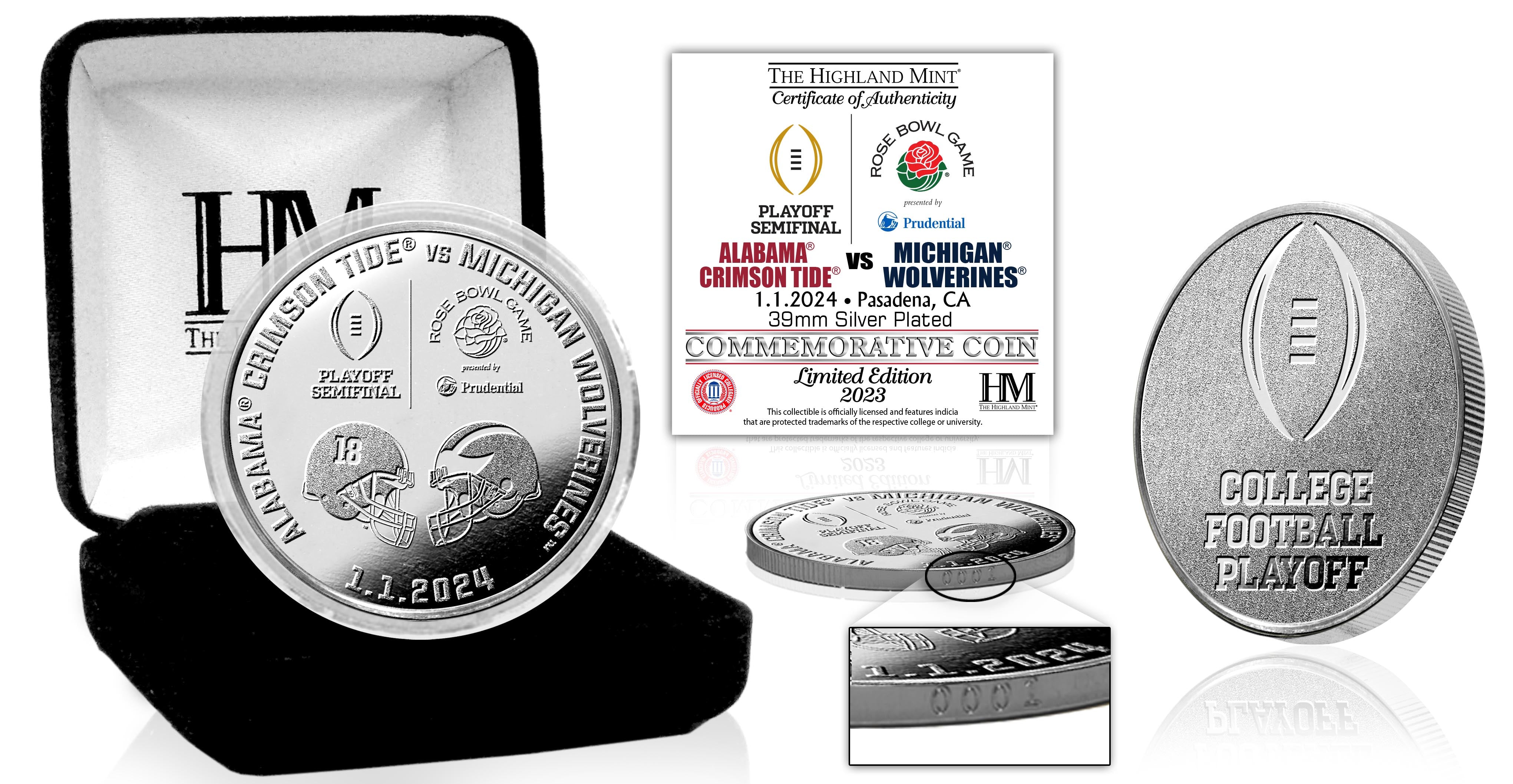 2023 Alabama v. Michigan CFP Semi Final Rose Bowl Silver Game Coin - Sports Collectibles, Sports Memorabilia, Sports Fan Shop, Sports Gifts