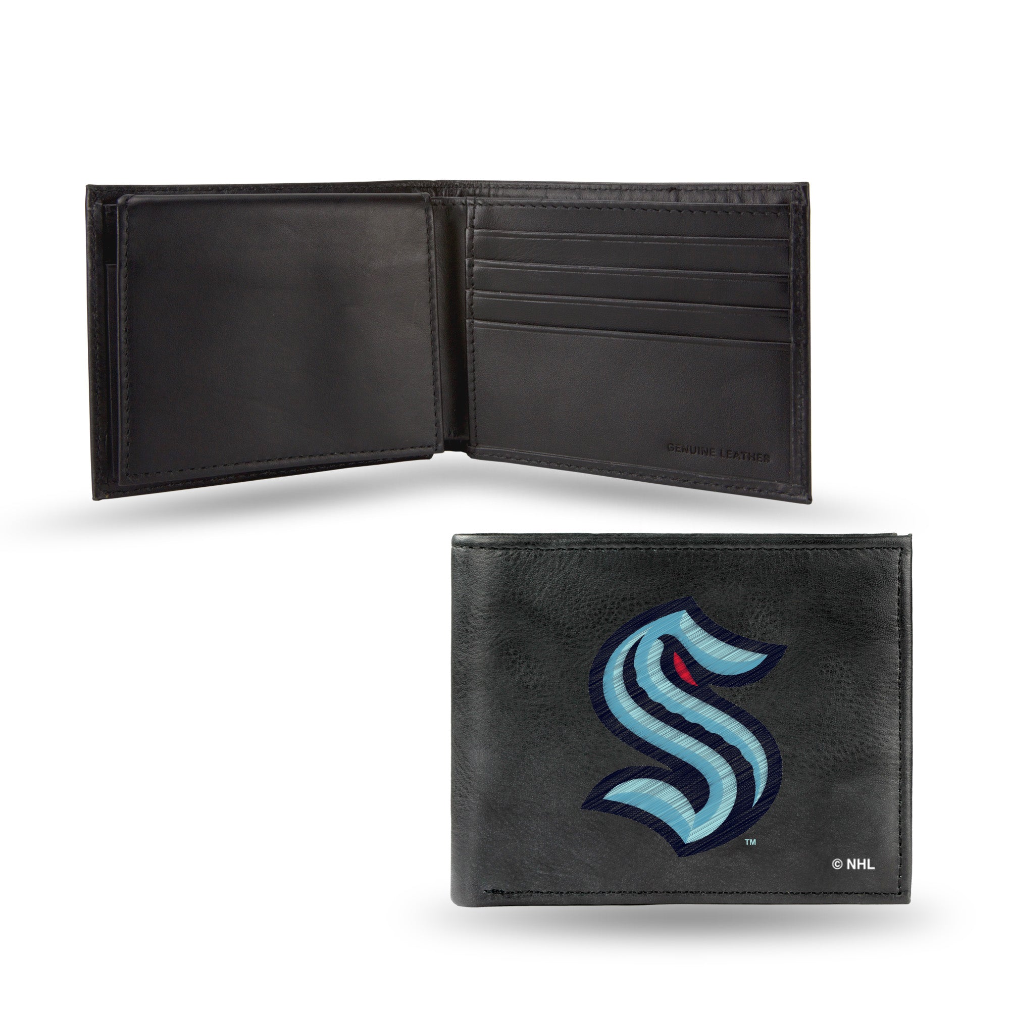 NHL Hockey Seattle Kraken  Embroidered Genuine Leather Billfold Wallet 3.25" x 4.25" - Slim
