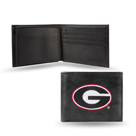 NCAA  Georgia Bulldogs  Embroidered Genuine Leather Billfold Wallet 3.25" x 4.25" - Slim