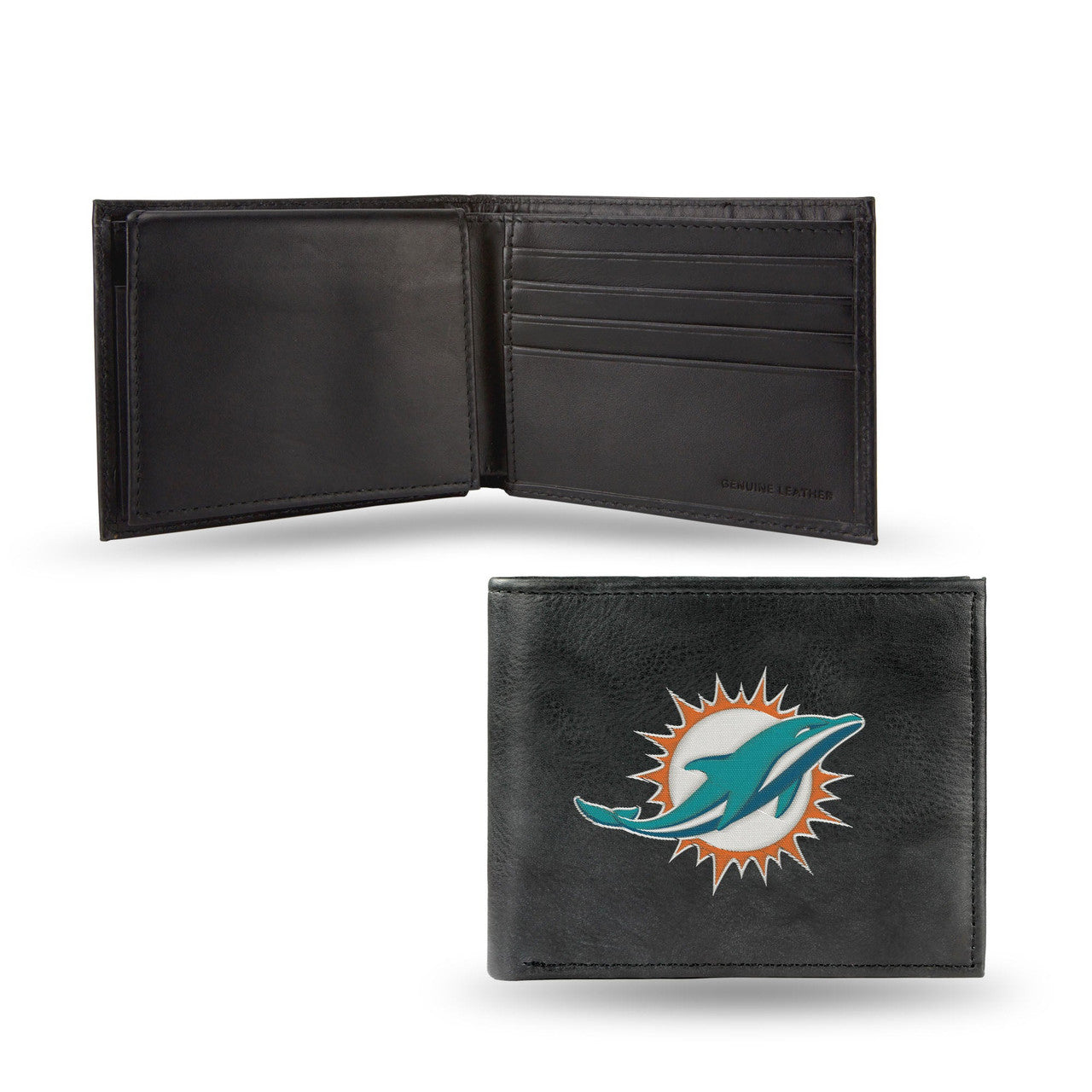 Miami Dolphins Wallet Billfold Leather Embroidered Black Alternate - Sports Collectibles, Sports Memorabilia, Sports Fan Shop, Sports Gifts